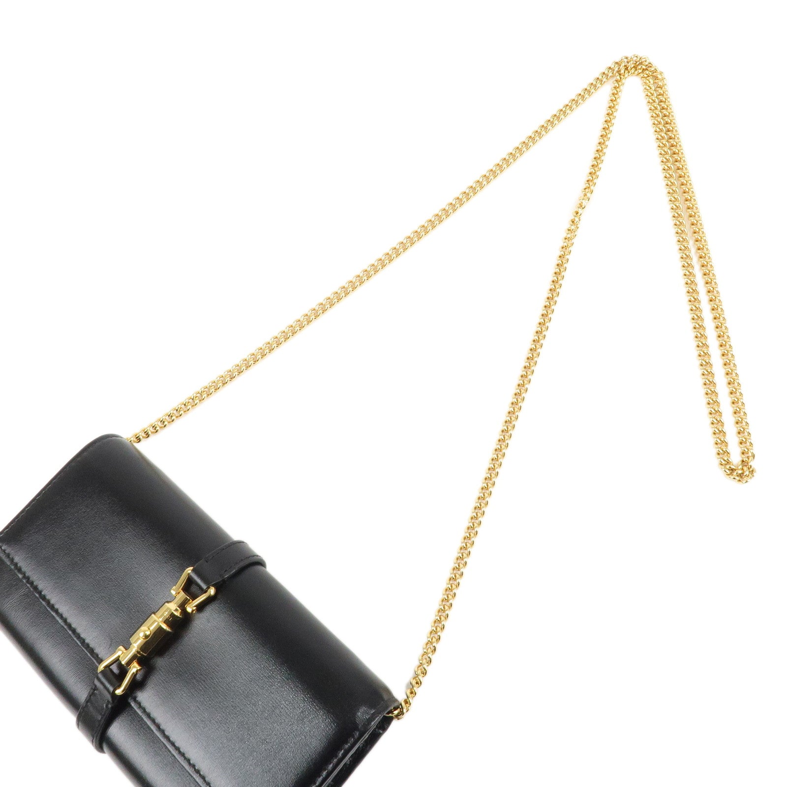 GUCCI Jackie 1961 Leather Chain Wallet WOC Black Gold 652681 Used