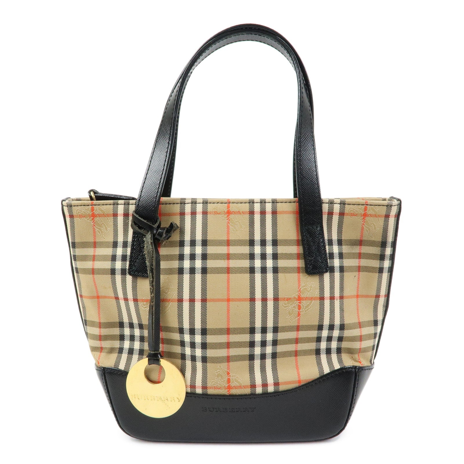 BURBERRY Nova Plaid Canvas Leather Hand Bag Tote Bag Beige Black