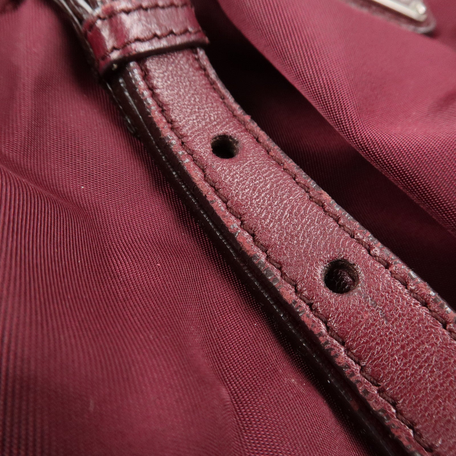 PRADA Triangle Nylon Leather Tote Bag Shoulder Bag Bordeaux