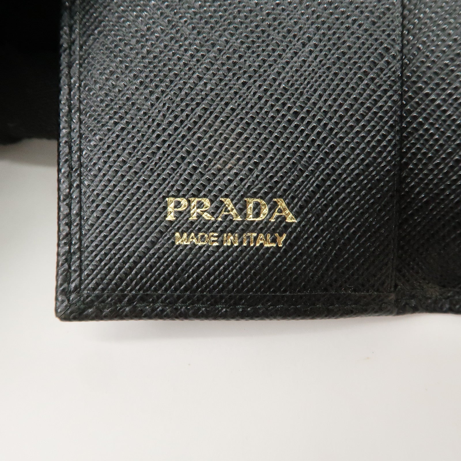 PRADA Logo Saffiano Leather Key Case Key Holder Black