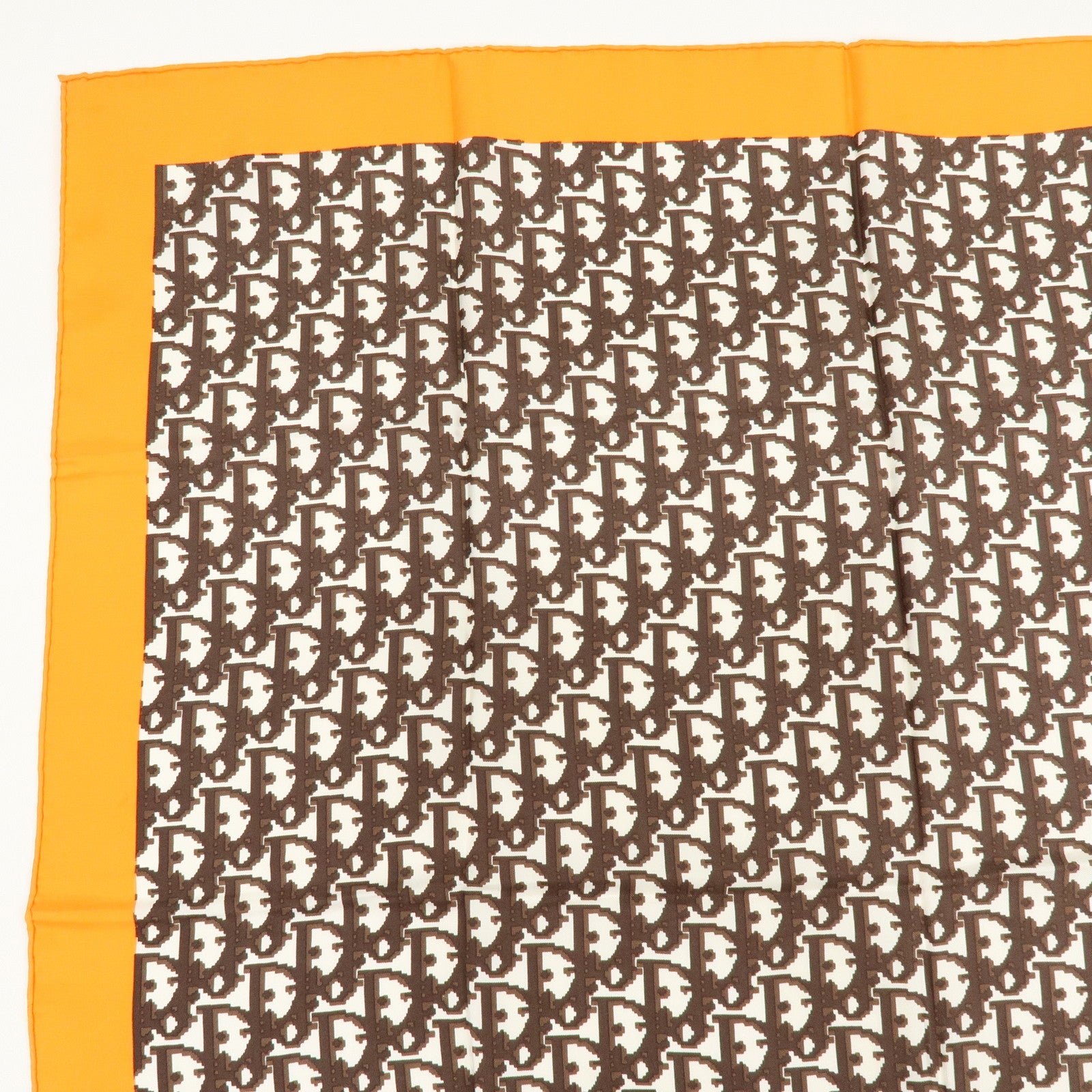 Christian Dior Trotter Silk 100% Scarf 77x77 Brown White Orange