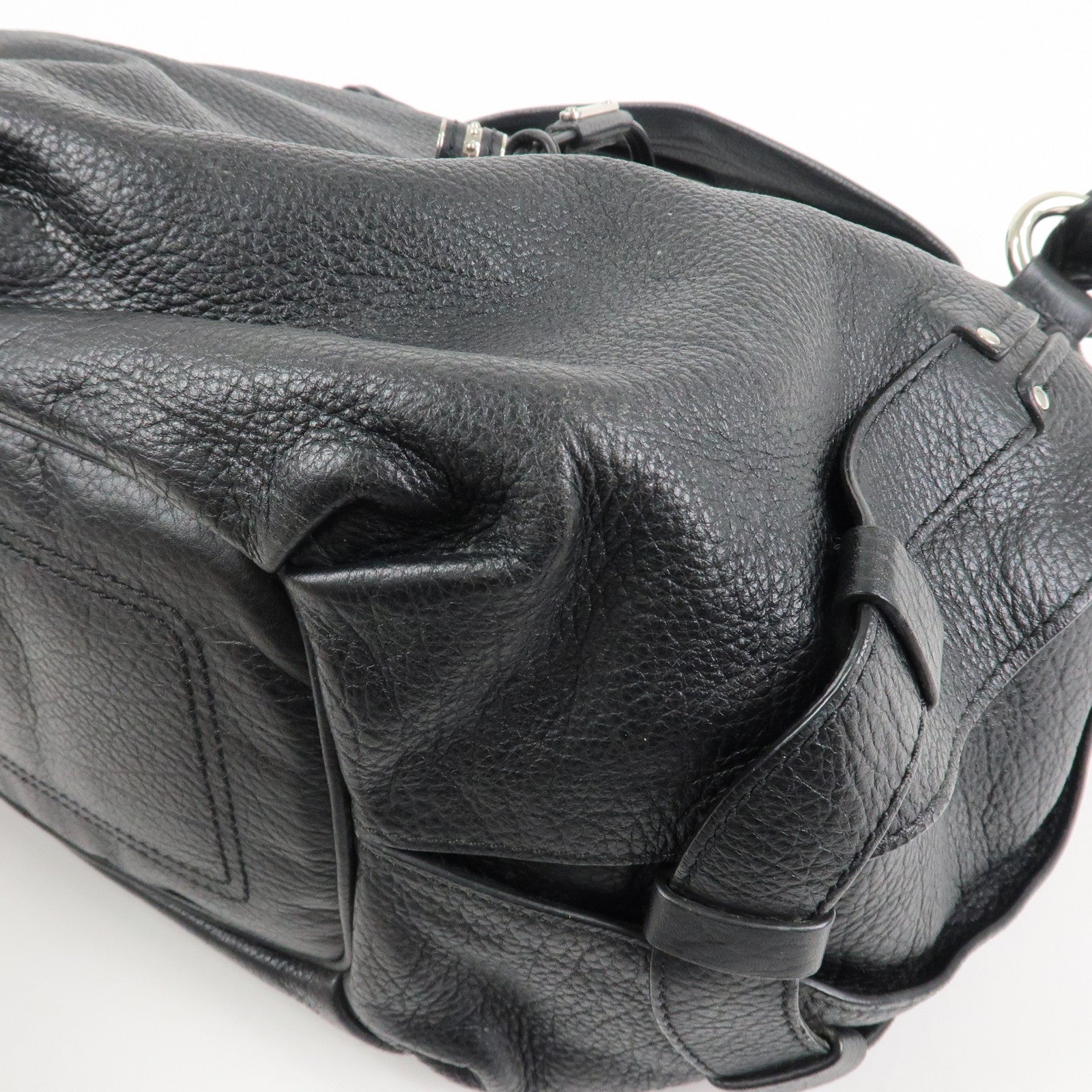 CELINE Leather Hand Bag Shoulder Bag Black Silver HDW Used