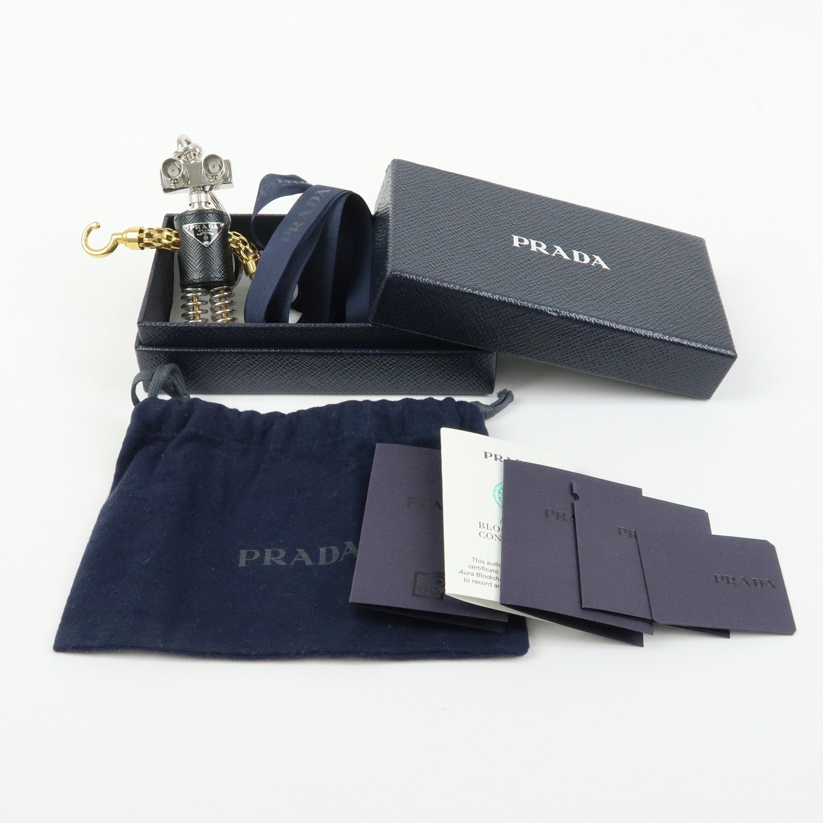 PRADA Triangle Logo Metal Saffiano Leather Robot Bag Charm 2TR103