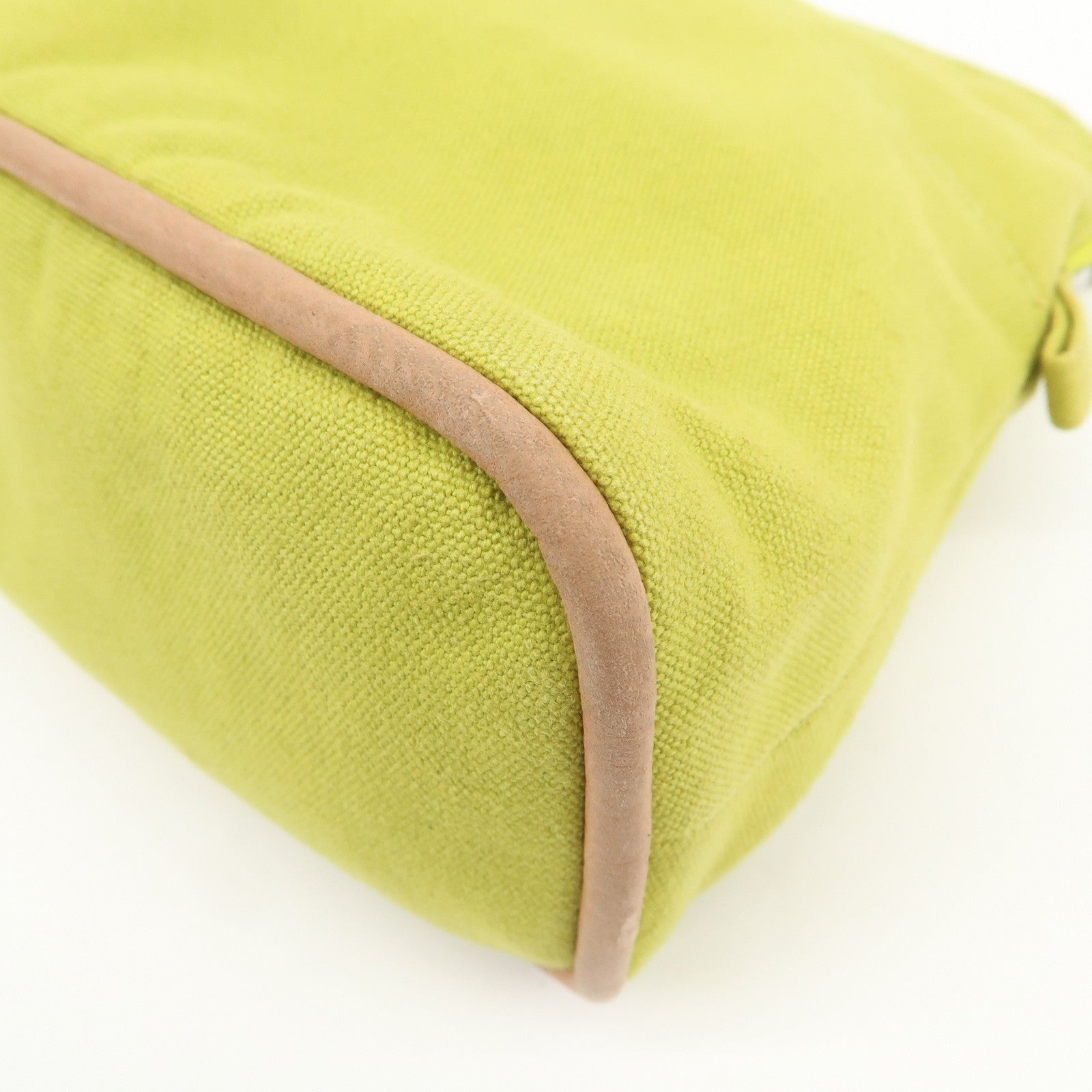 HERMES Bolide Pouch MM Canvas Leather Cosmetic Pouch Light Green