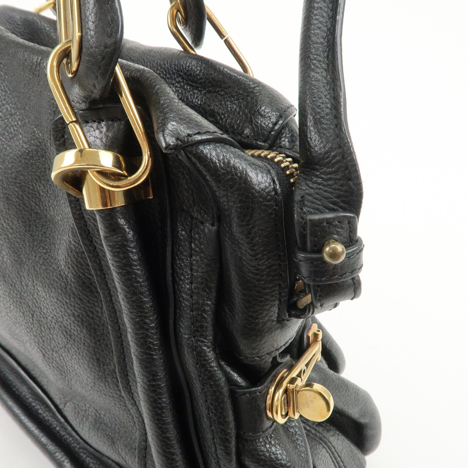 Chloe Paraty Logo Leather 2WAY Bag Shoulder Bag Hand Bag Black