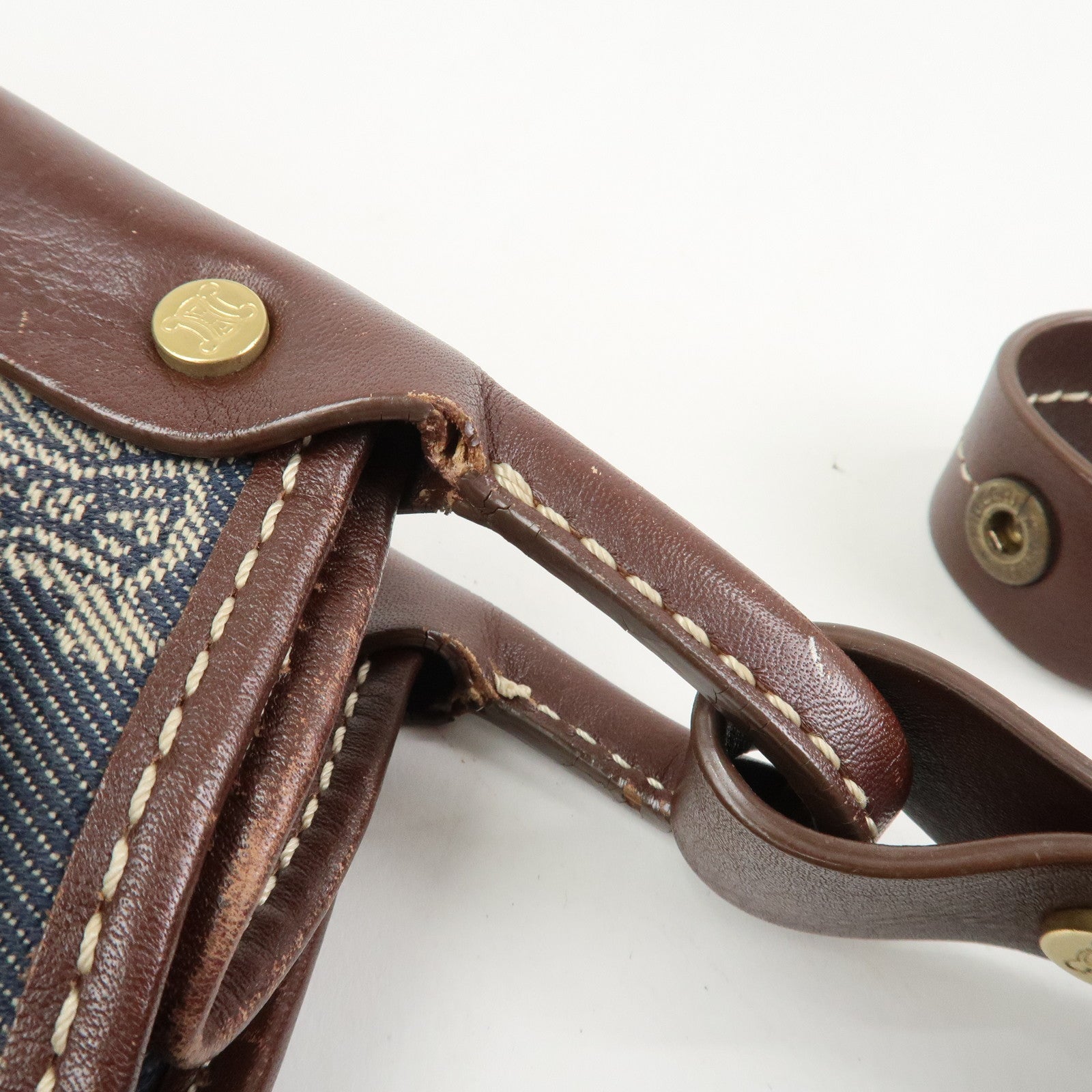 CELINE Macadam Logo Canvas Leather Shoulder Bag Crossbody Bag Denim