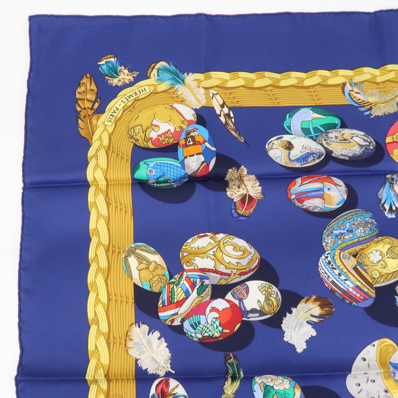 HERMES Carre 90 Silk 100% Scarf Couvee d Hermes Navy Multicolor Used