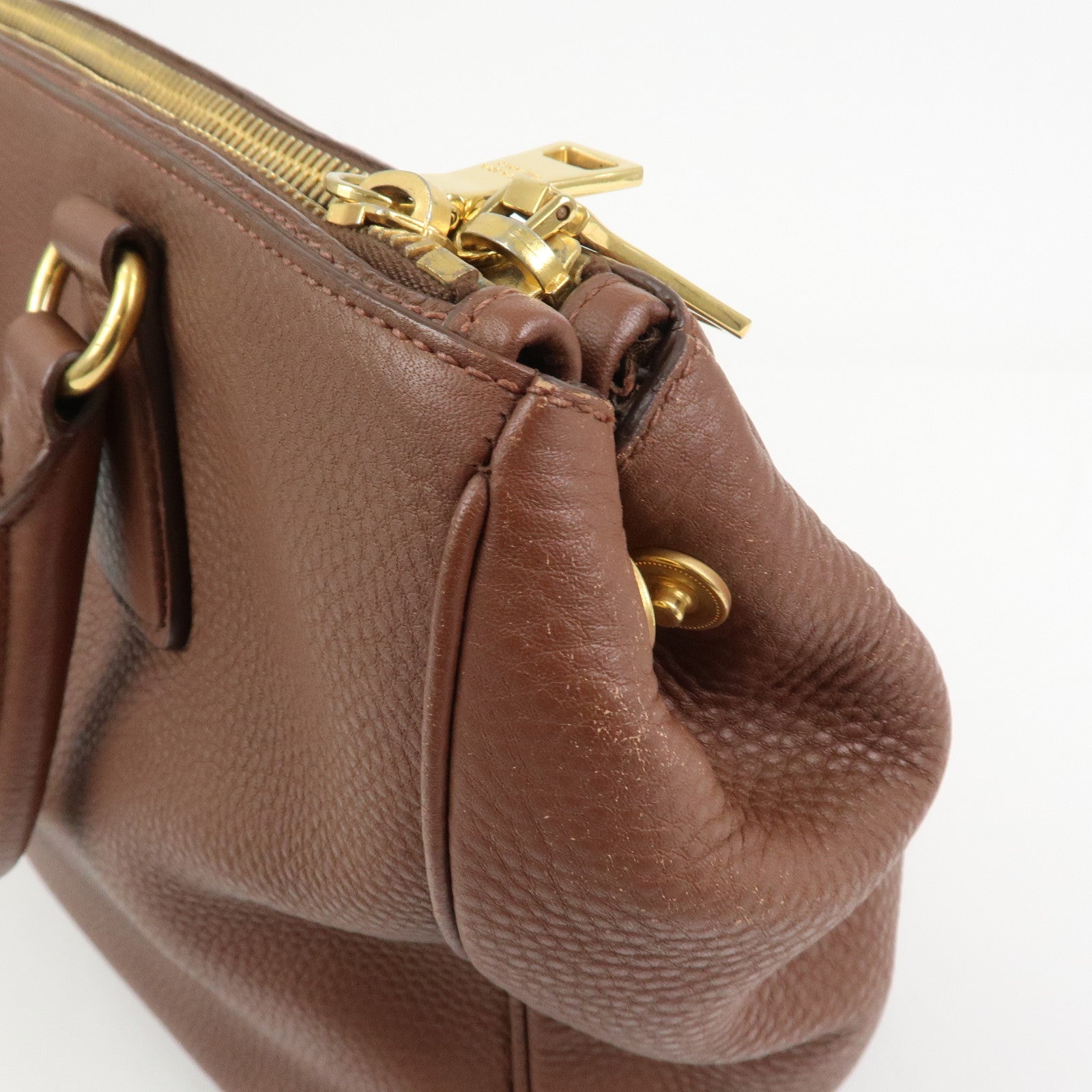 PRADA Logo Leather Hand Bag Tote Bag Brown