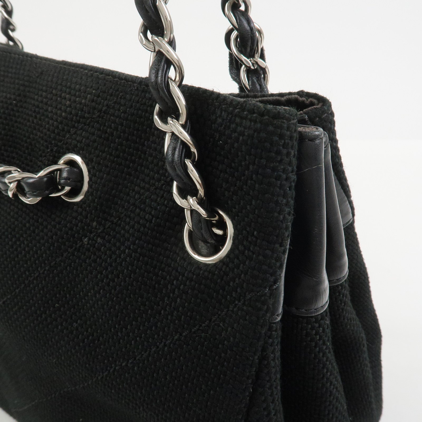 CHANEL COCO Mark Canvas Leather Chain Shoulder Bag Black