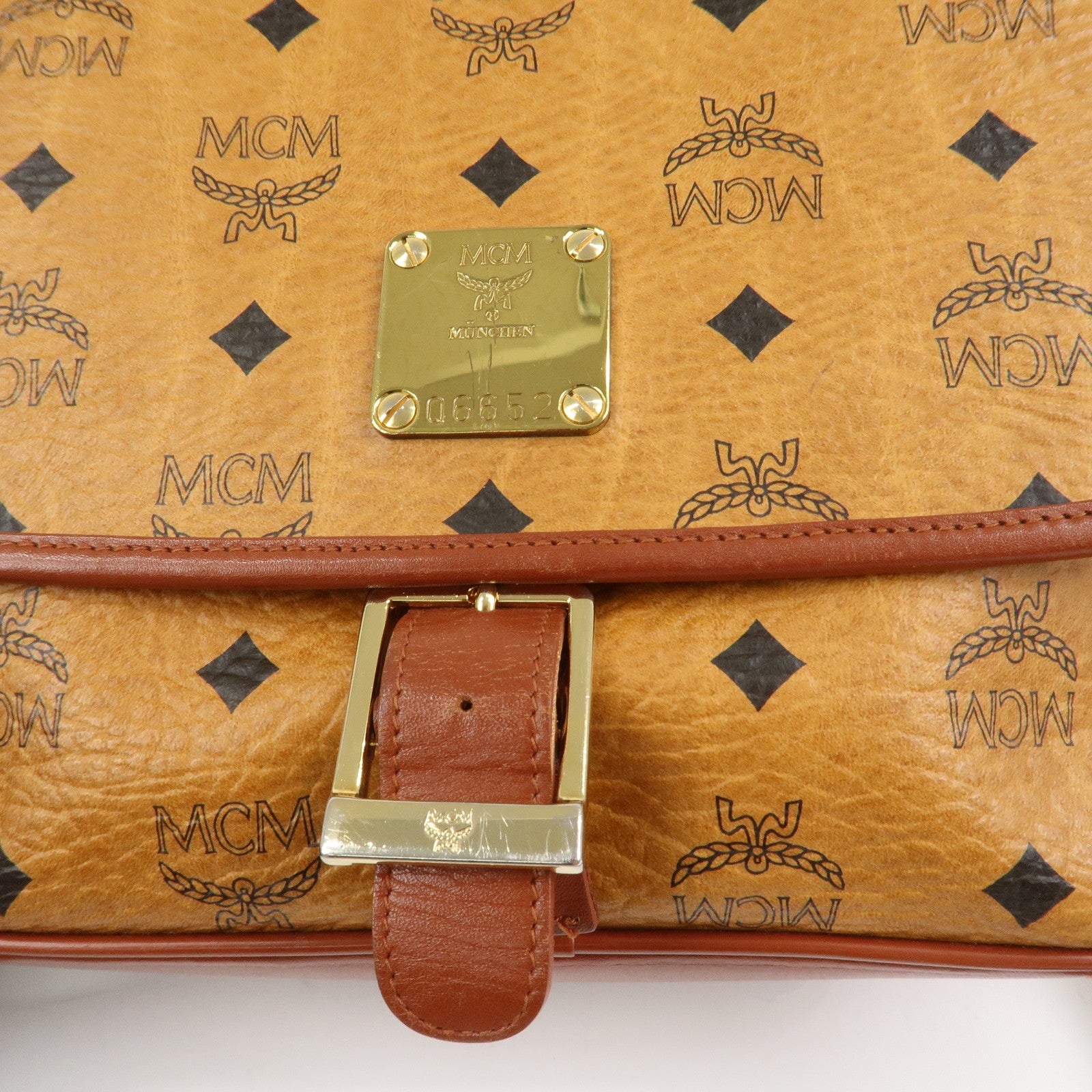 MCM Visetos Leather Shoulder Bag Crossbody Bag Brown