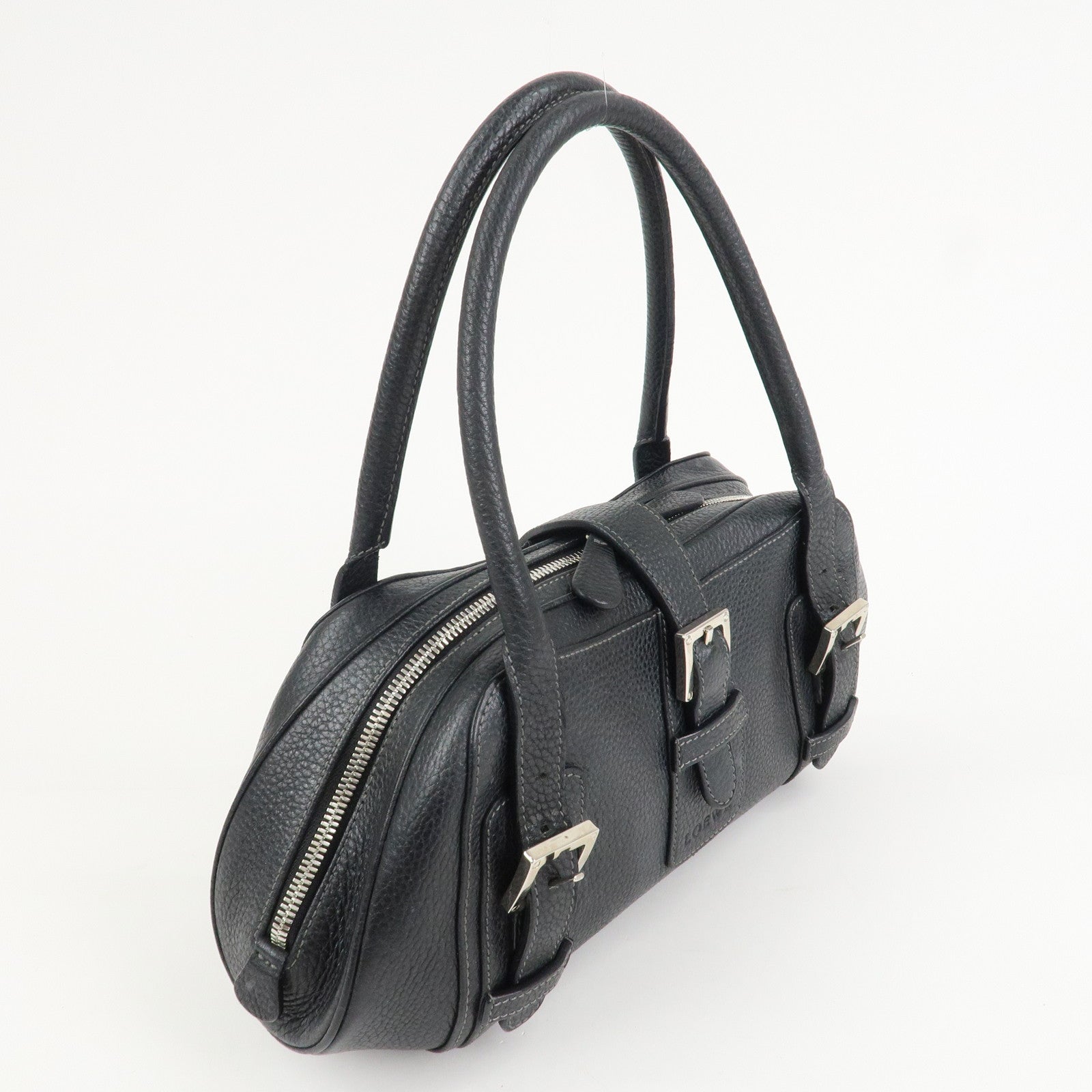 LOEWE Leather Senda Shoulder Bag Hand Bag Black Silver Hardware