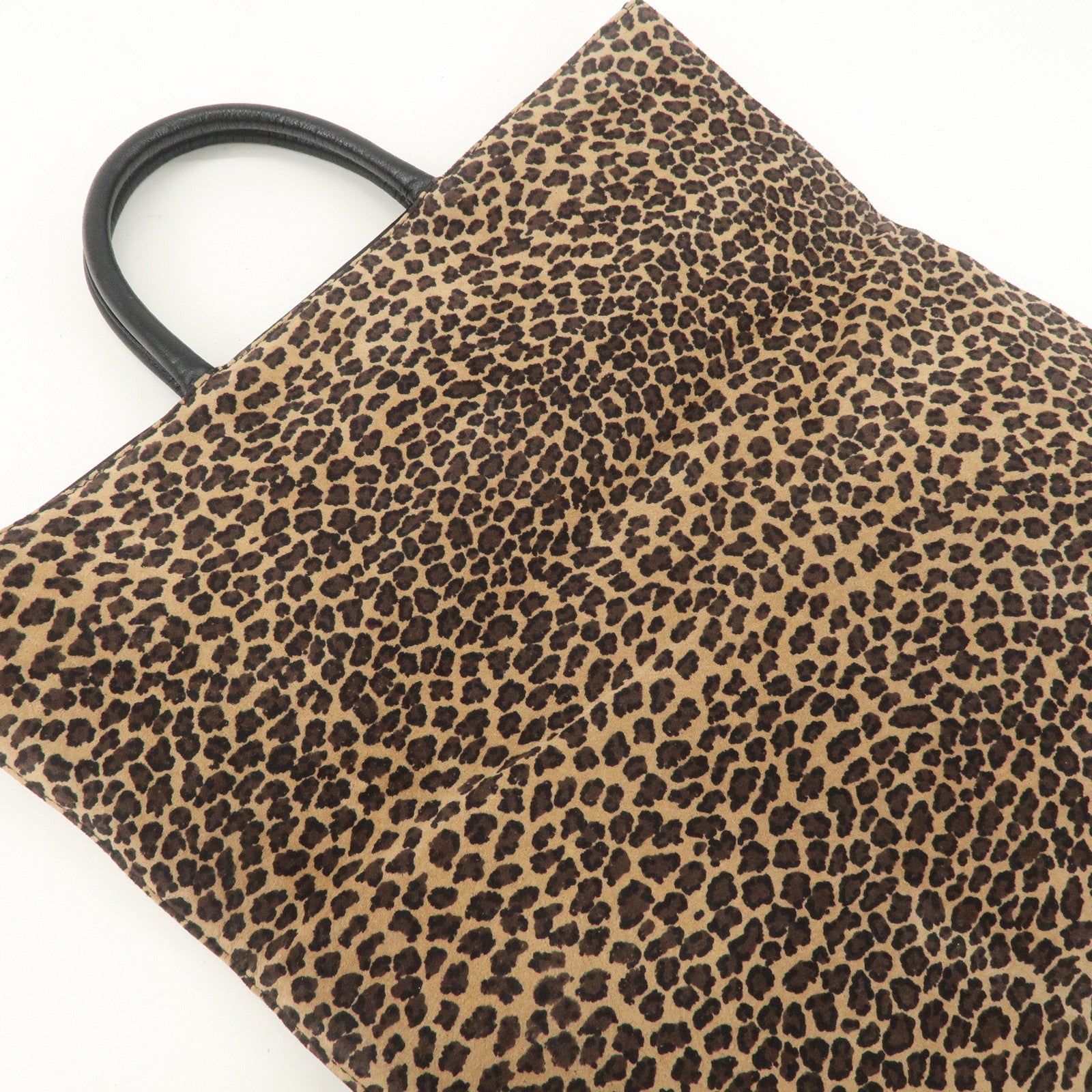 LOEWE Leather Tote Bag Hand Bag Leopard Brown Black Gold HDW Used