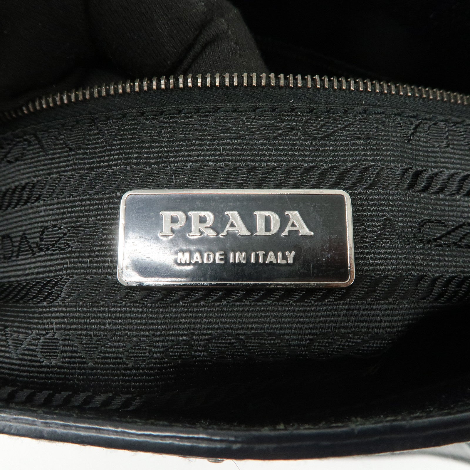 PRADA Triangle Logo Leather Tote Bag Shoulder Bag Black BR0394
