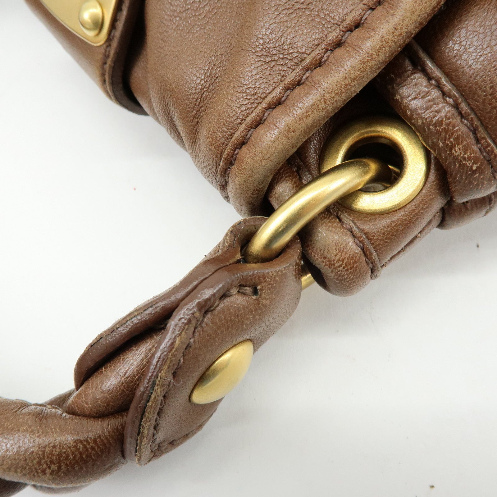 MIU MIU Matelasse Leather 2Way Bag Hand Shoulder Bag Brown 5BH188