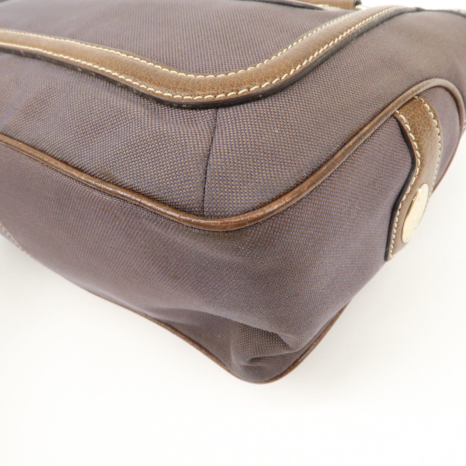 CELINE Macadam Engraved Canvas Leather Boogie Bag Hand Bag Brown Used