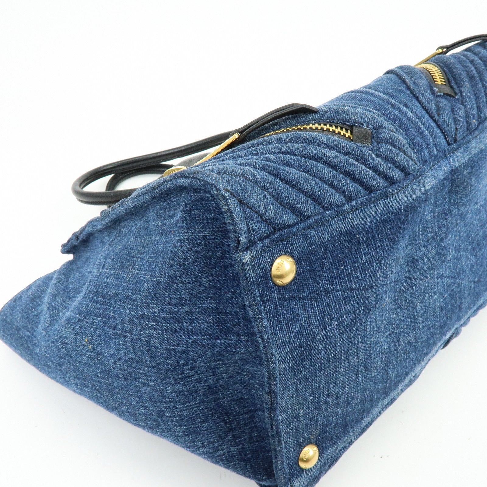 MIU MIU Biker Denim Leather 2Way Bag Hand Bag Shoulder Bag RN1031