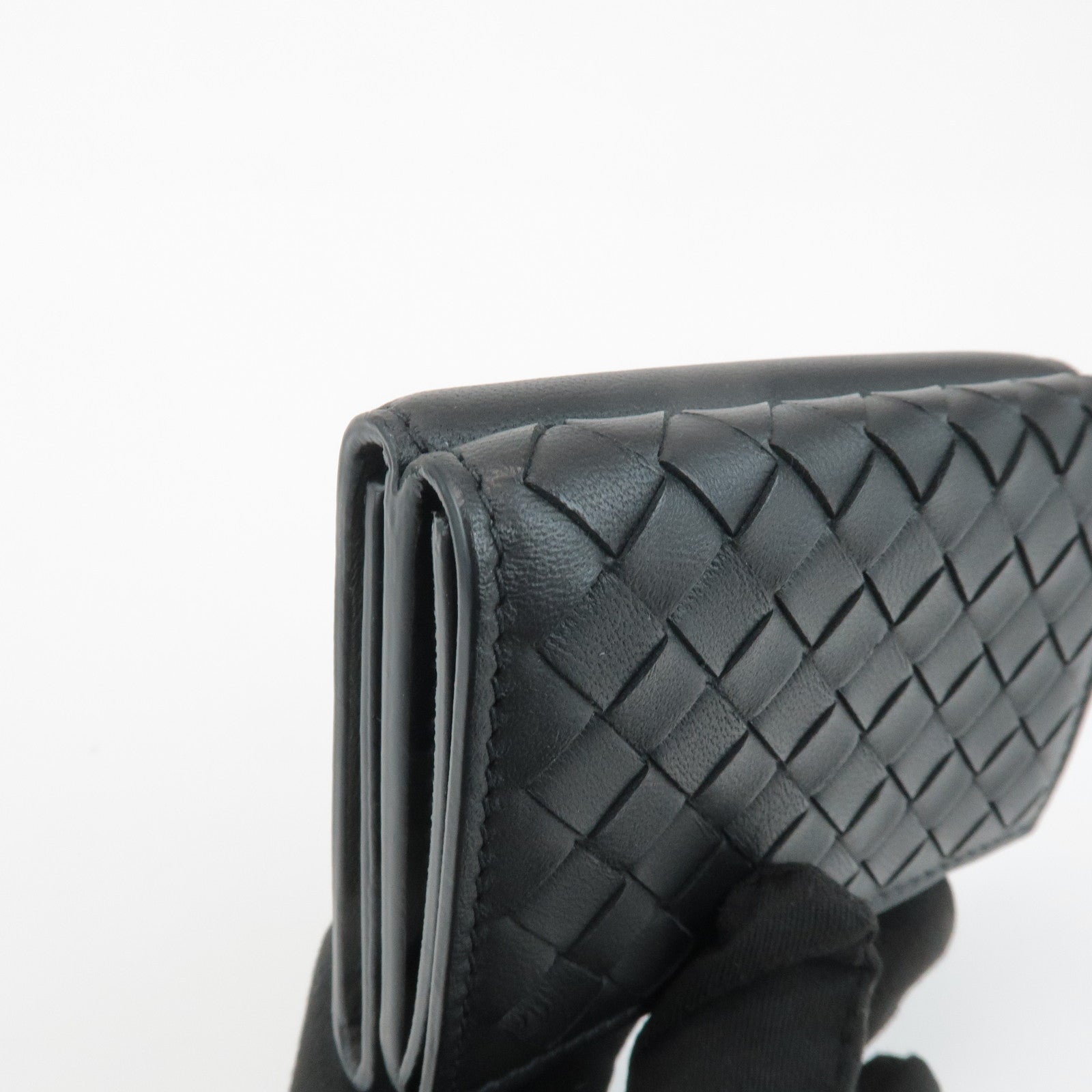 BOTTEGA VENETA Intrecciato Leather Tri-fold Wallet Black 515385