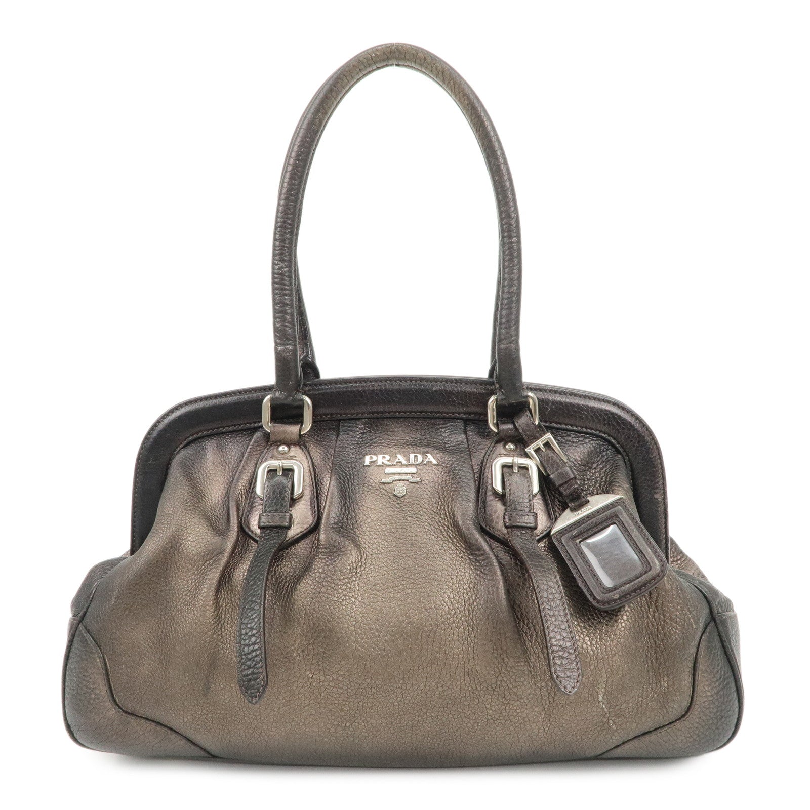 PRADA Logo Leather Shoulder Bag Hand Bag Bronze Used