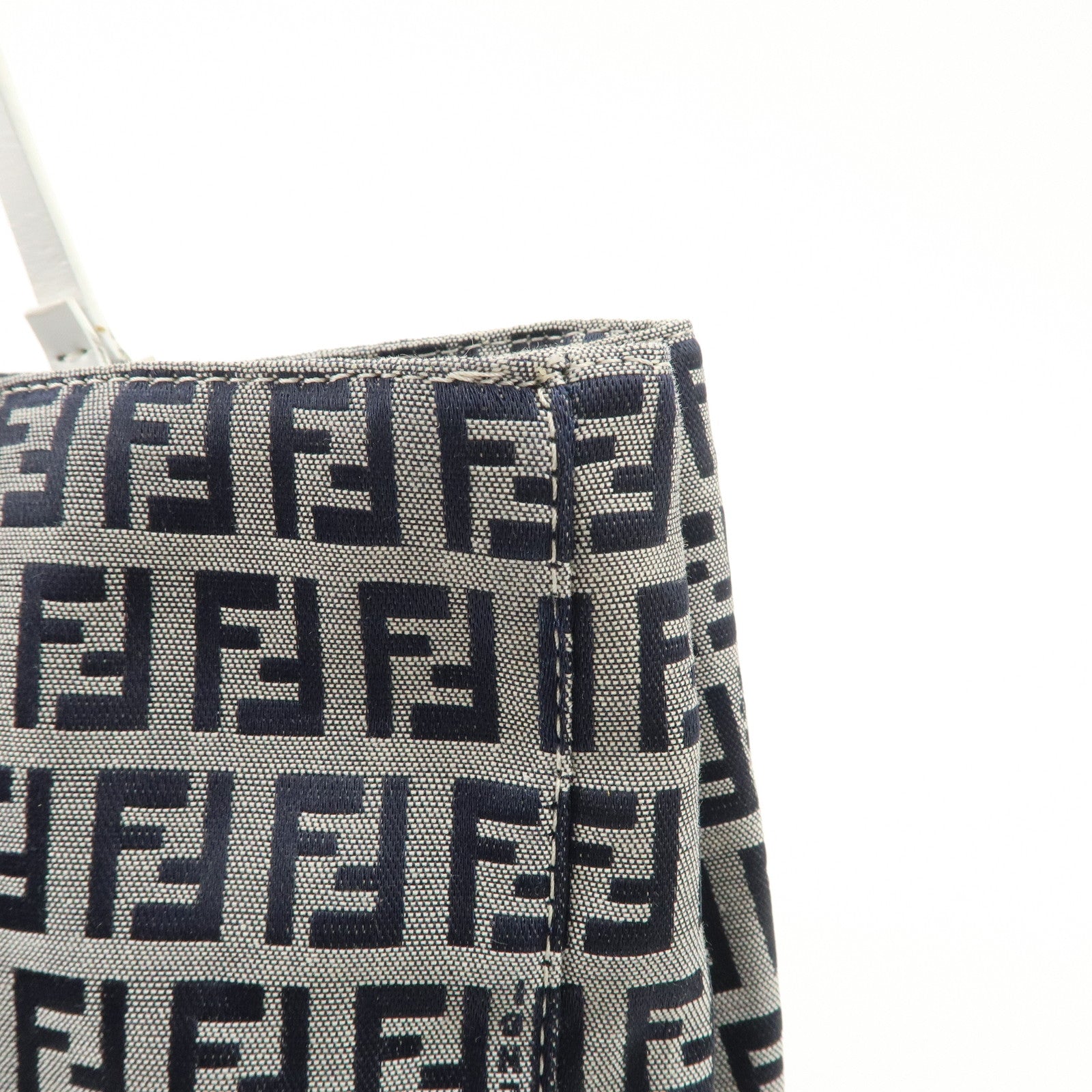 FENDI Zucchino Canvas Leather Tote Bag Hand Bag White Navy 8BH019 Used