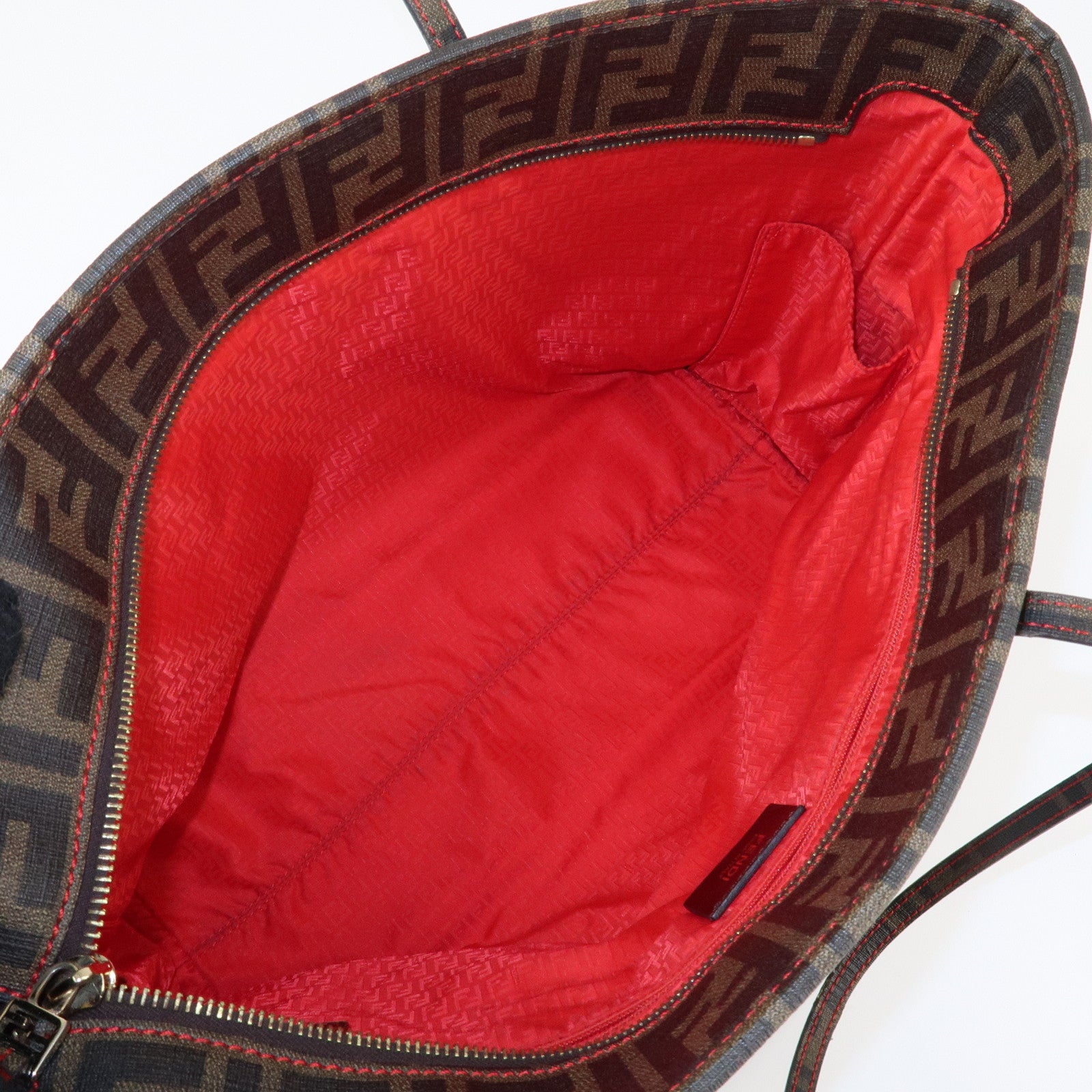 FENDI Zucca Canvas Leather Tote Bag Hand Bag Brown Black 8BH198 Used