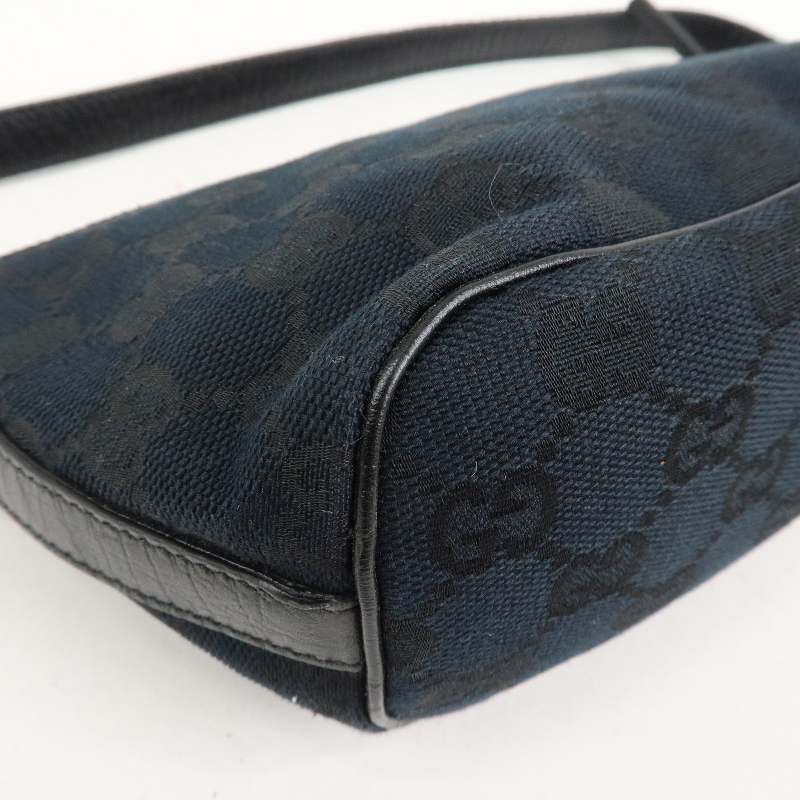 GUCCI Boat Bag Sherry GG Canvas Leather Hand Bag Black 141809