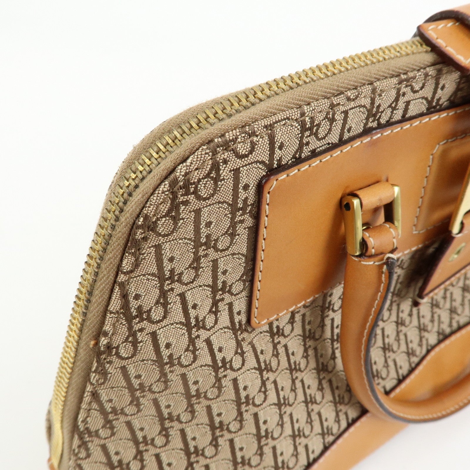 Christian Dior Trotter Street Chic Canvas Leather Hand Bag Camel