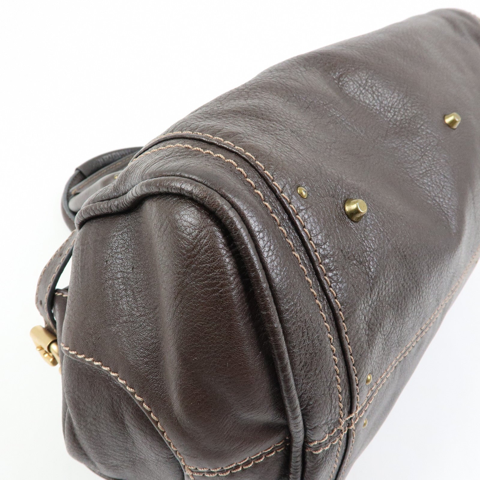 Chloe Paddington Leather Boston Bag Hand Bag Medium Dark Brown