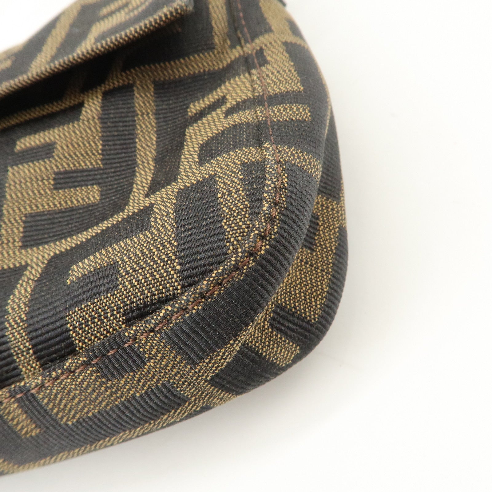 FENDI Mamma Baguette Zucca Canvas Leather Shoulder Bag Black Brown 26424