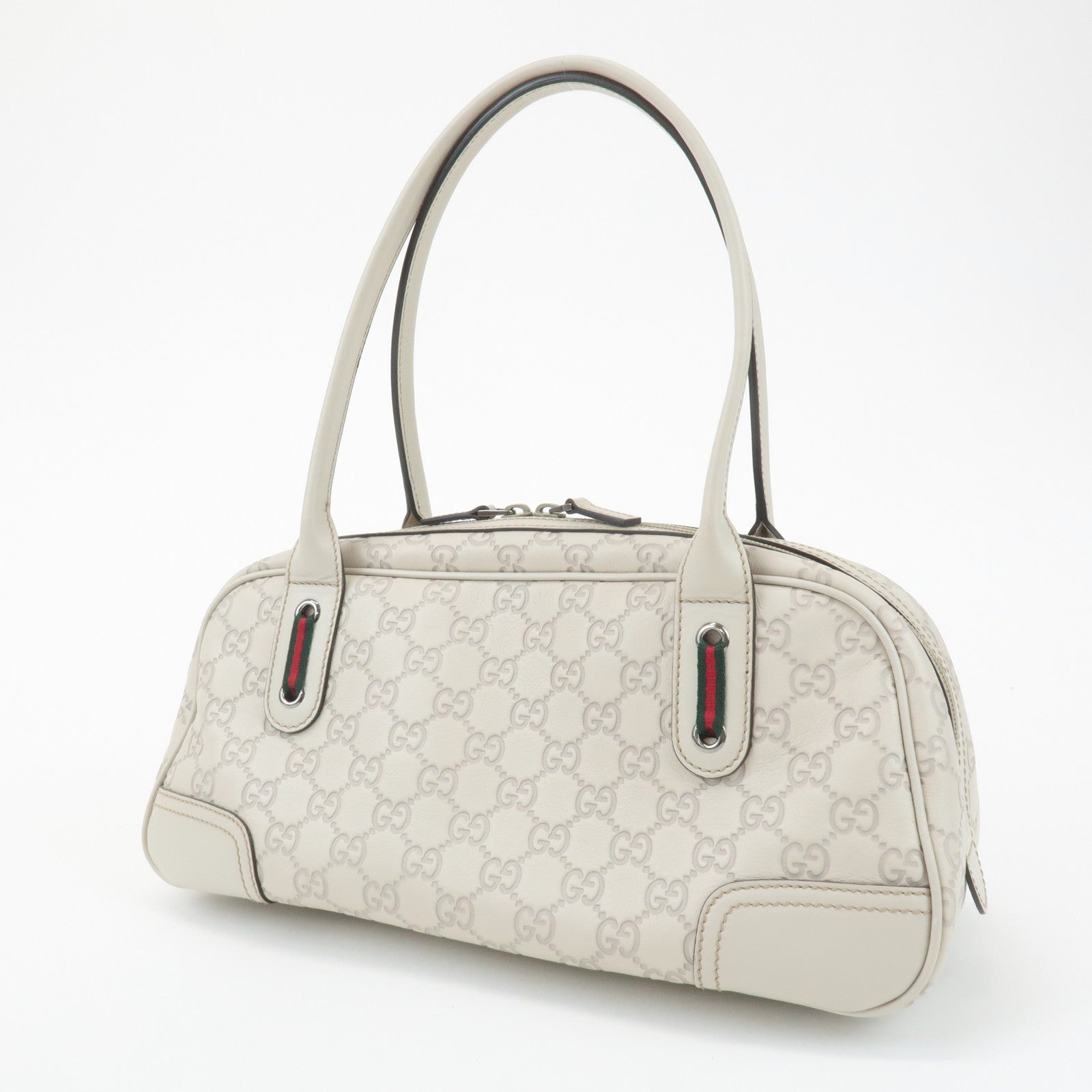 GUCCI Sherry Guccissima Leather Boston Bag Hand Bag Ivory 293594 Used