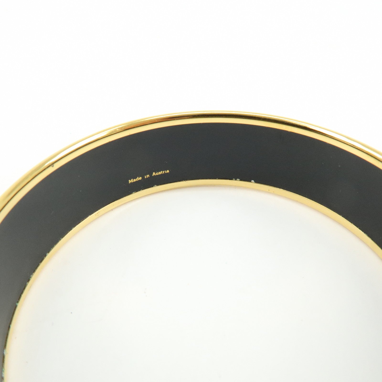 HERMES Email GM Gold Plated Bangle Bracelet Black Gold