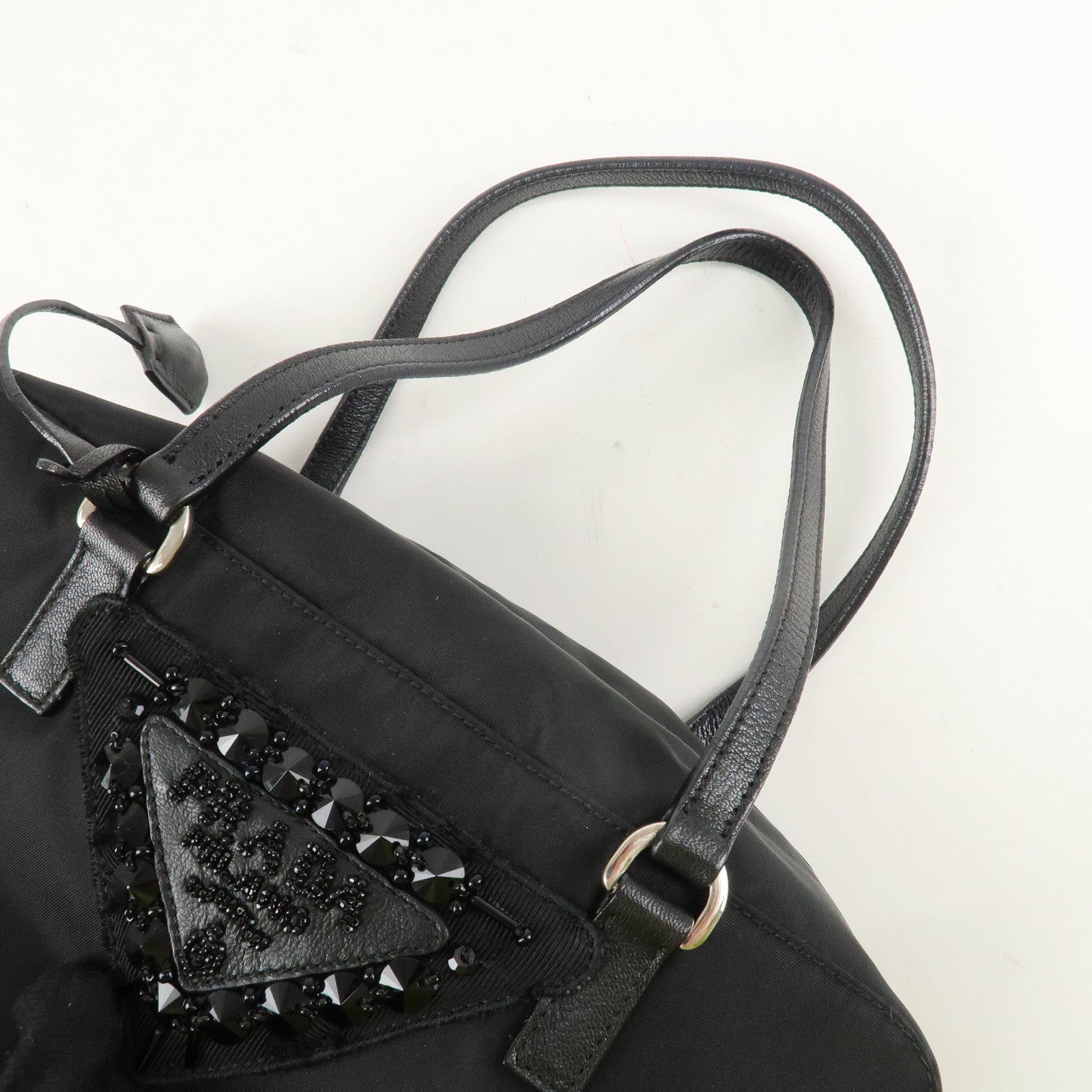 PRADA Evening Triangle Logo Leather Nylon Bijou Boston Bag Shoulder Bag Used