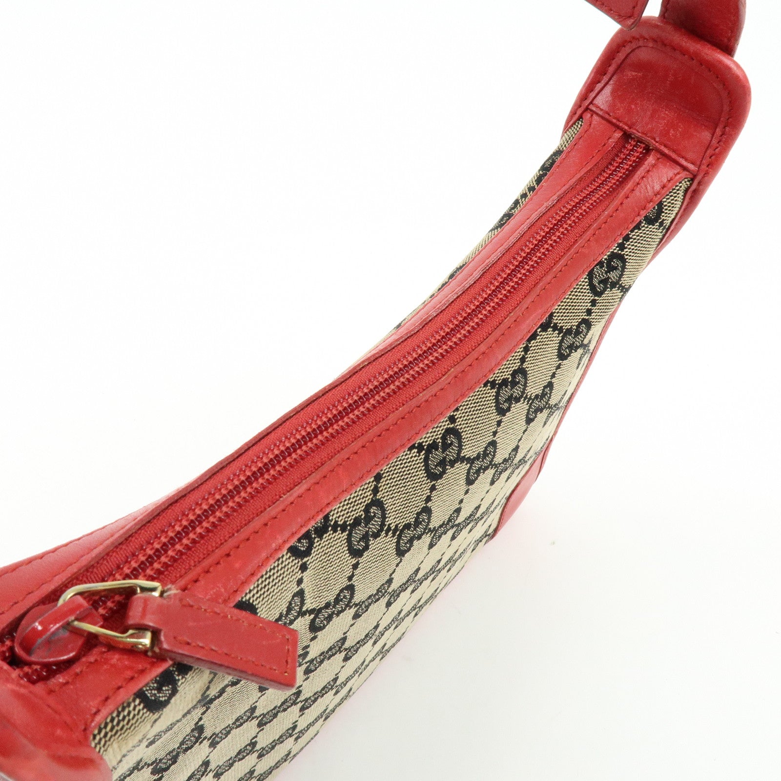 GUCCI GG Canvas Leather Shoulder Bag Beige Red 001・4206・001998