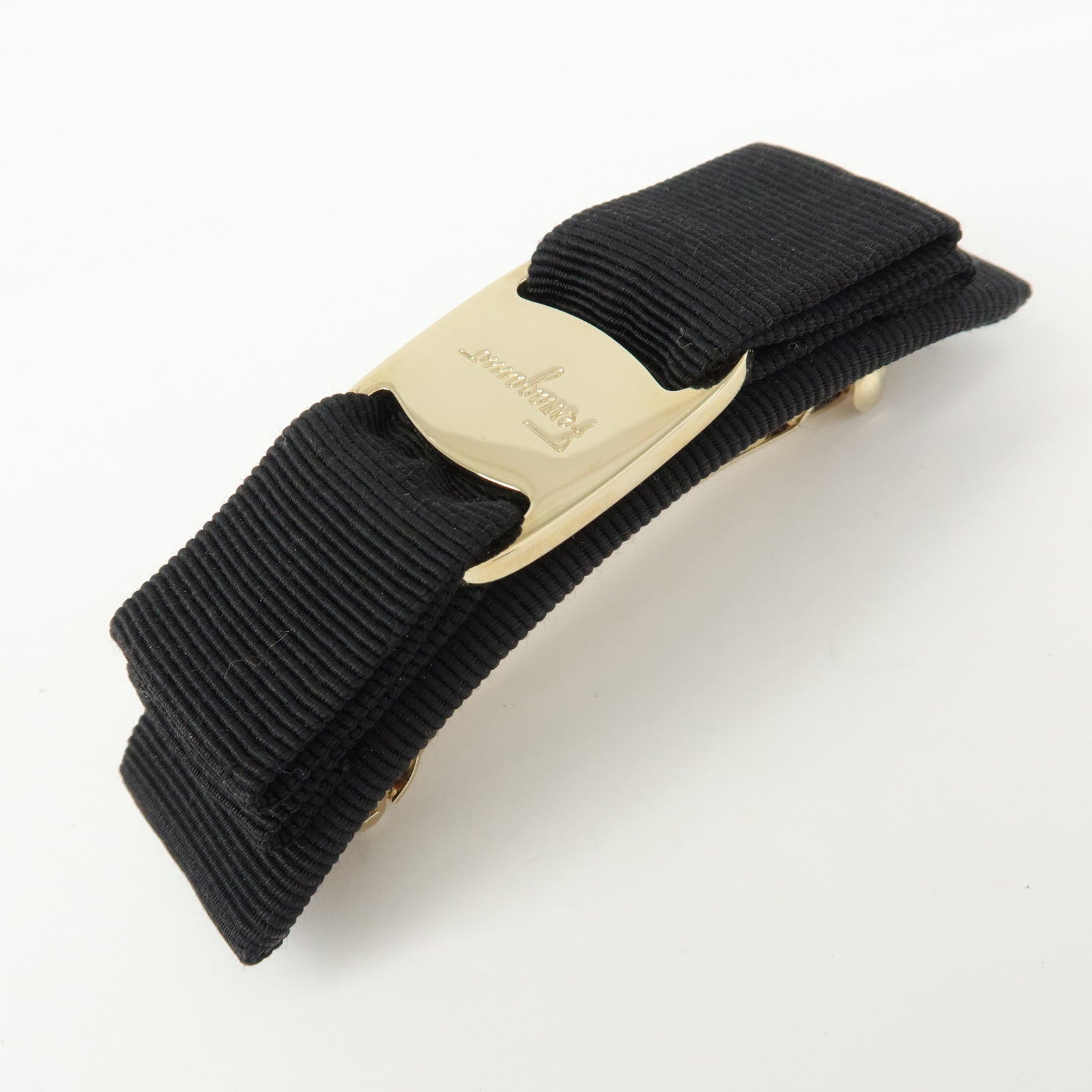 Ferragamo Set of 2 Vara Ribbon Metal Canvas Hair Clip Scarf Ring