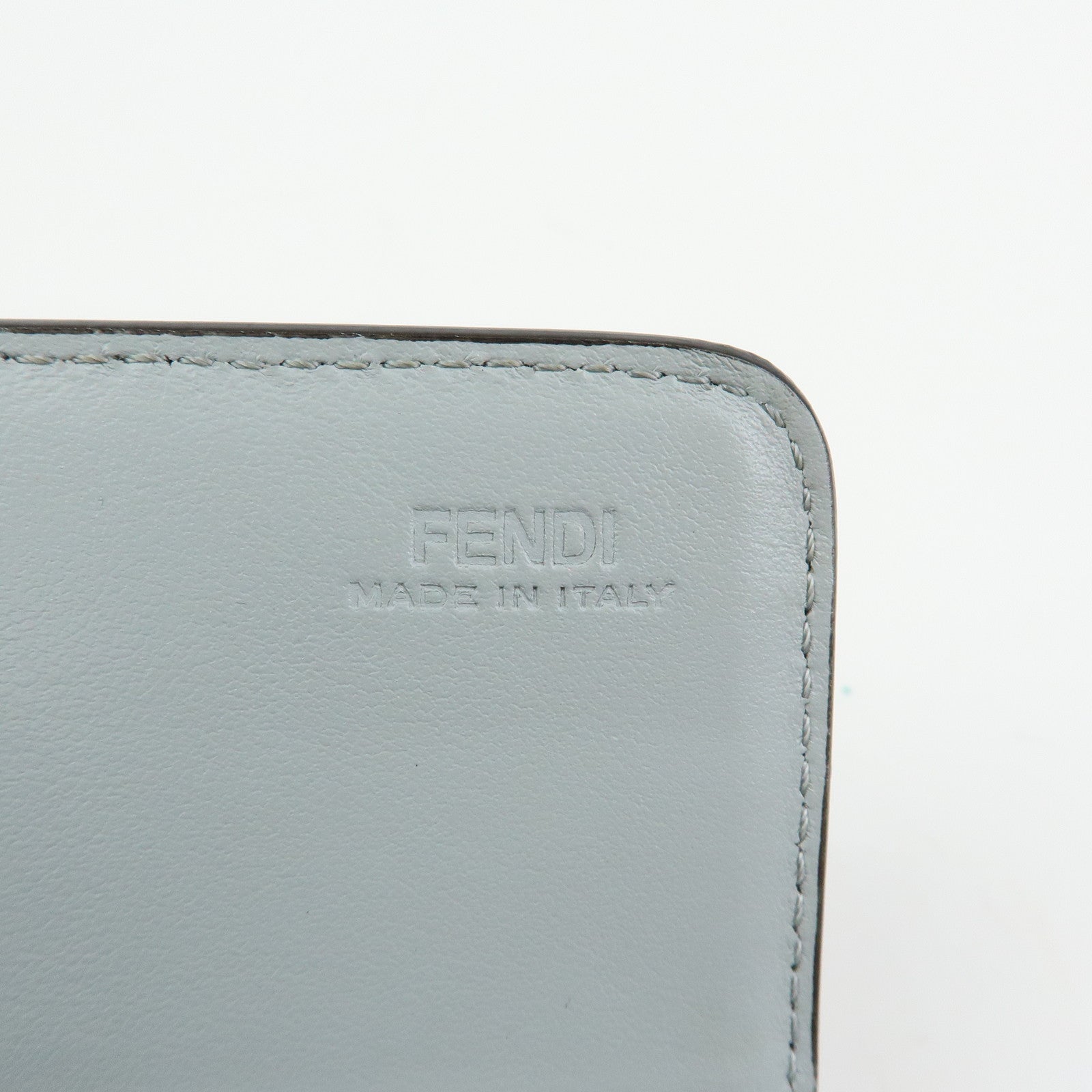 FENDI Leather Studs Chain Shoulder Wallet Long Wallet Gray 8M0365
