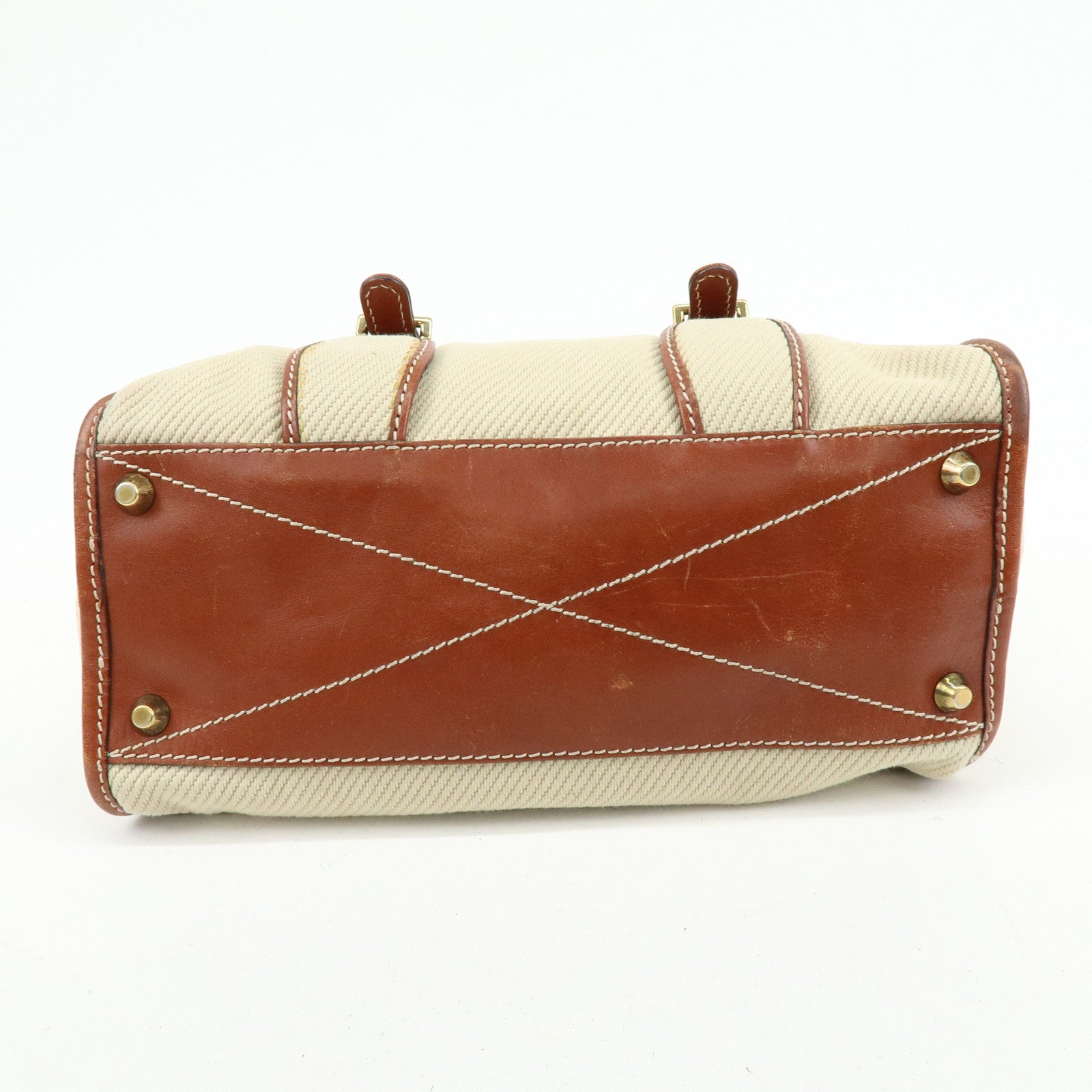 Chloe Susan Cotton Leather 2Way Bag Shoulder Bag Beige Brown