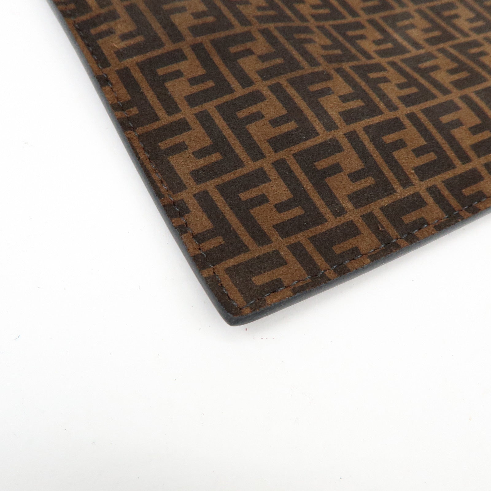 FENDI Zucchino Suede Leather Clutch Bag Flat Pouch Brown 8N0149