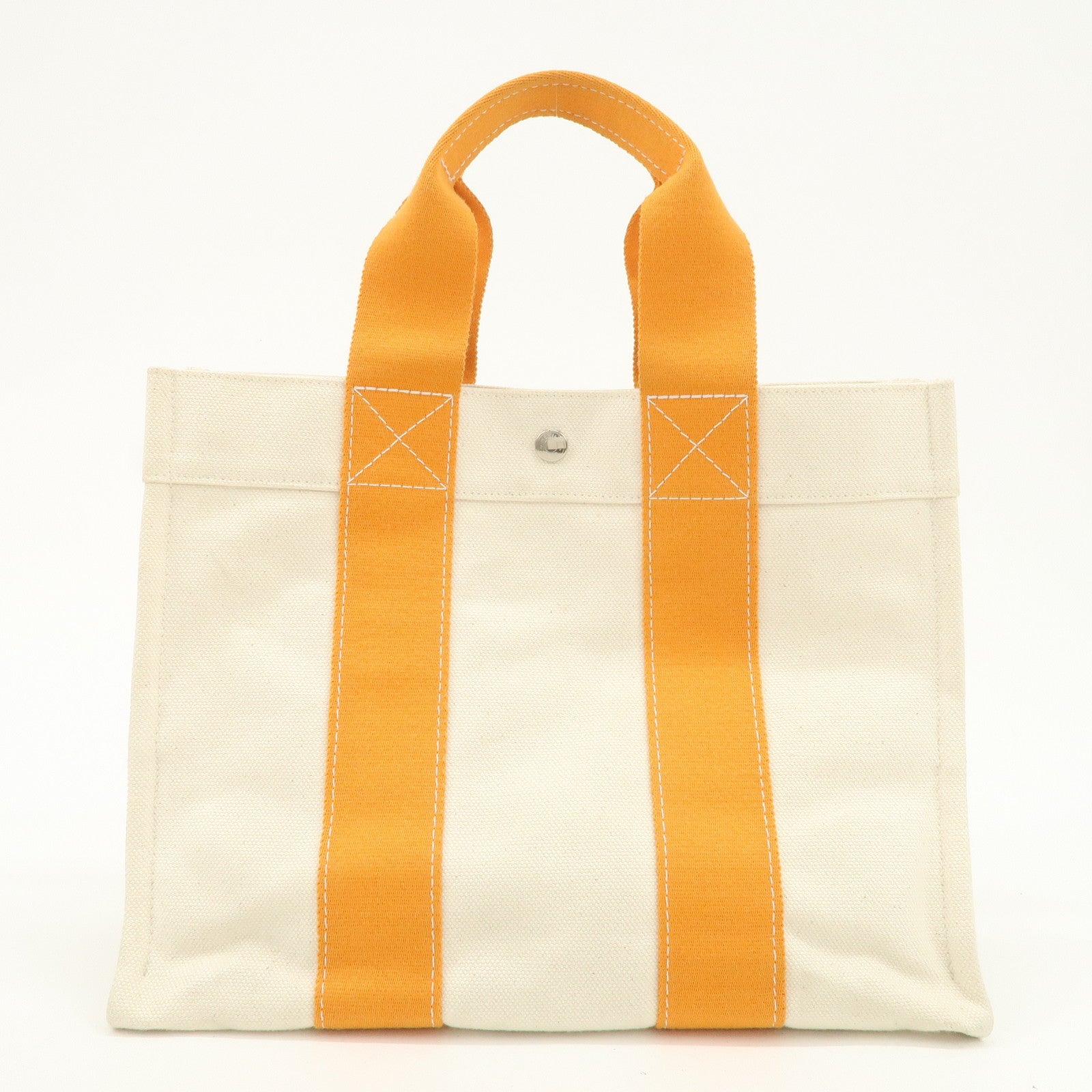 HERMES Bora Bora PM Canvas Tote Bag Hand Bag Ivory Orange Used