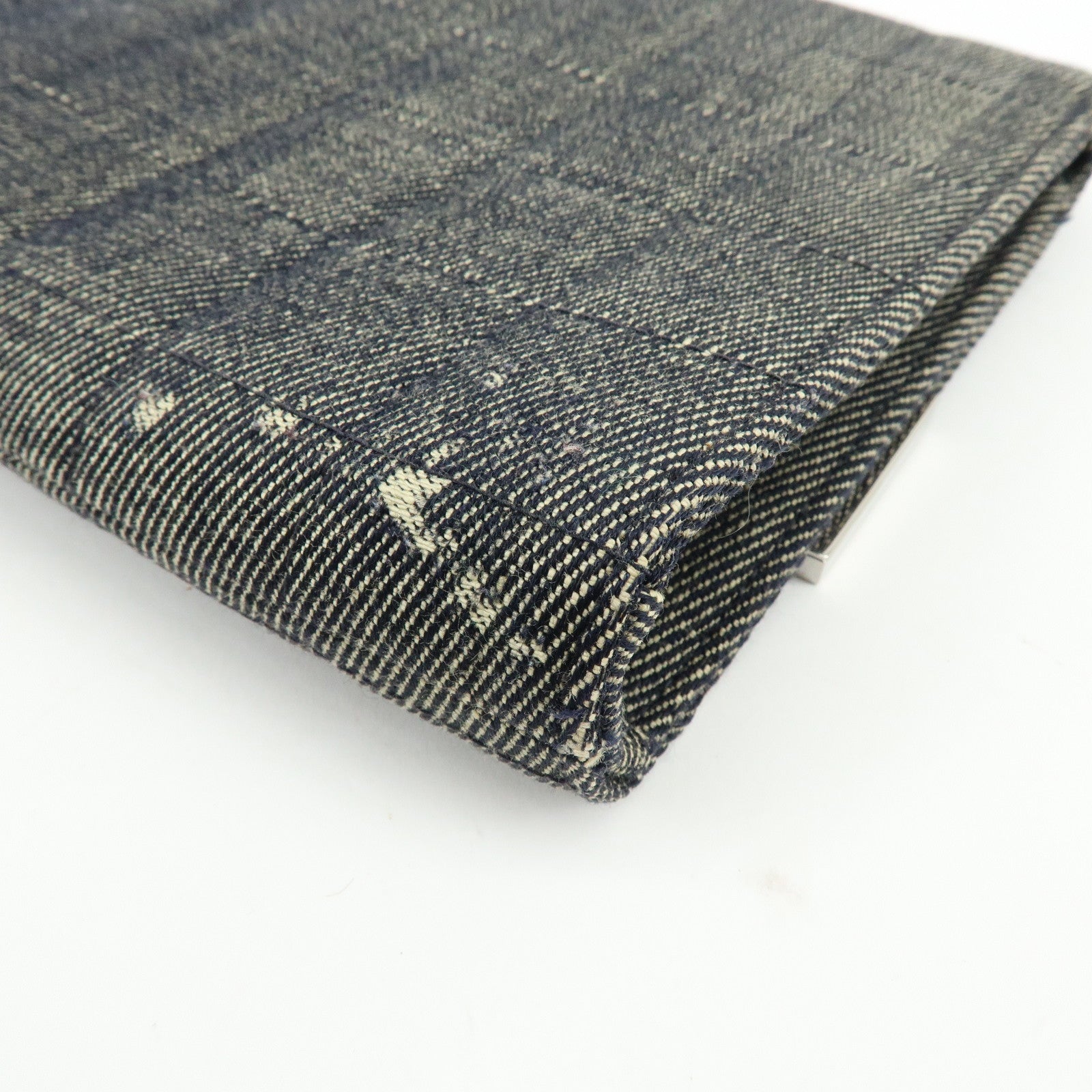 CHANEL Chocolate Bar COCO Mark Denim Clutch Bag Black