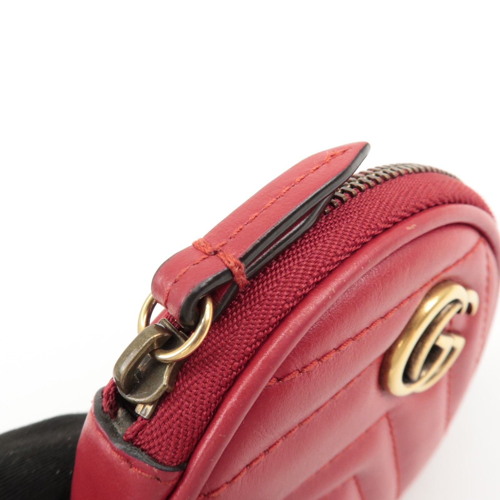 GUCCI GG Marmont Leather Round Coin Case Red 575160 Used