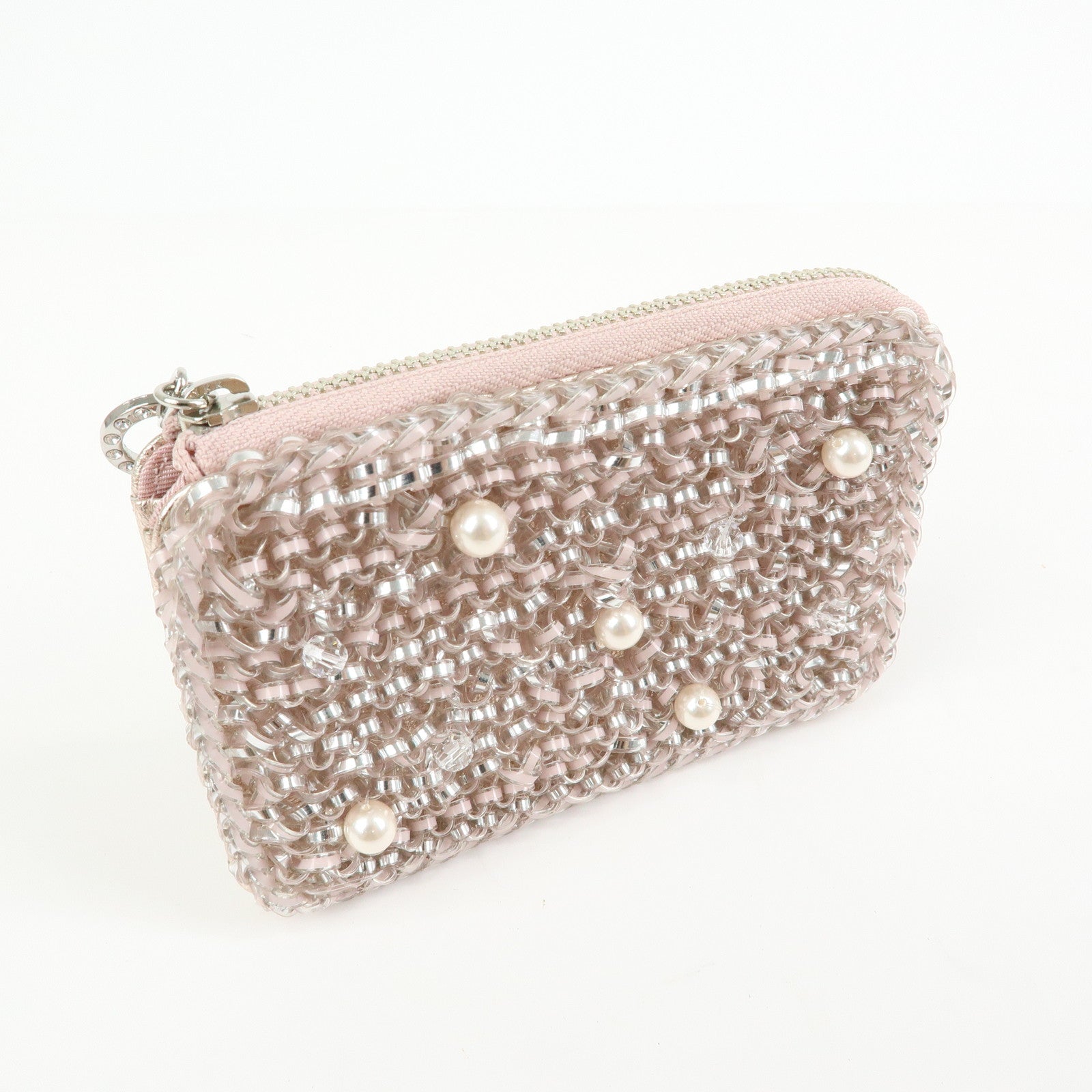 ANTEPRIMA Miss Clio PearlⅡPVC Wire Compact Wallet Metallic Pink