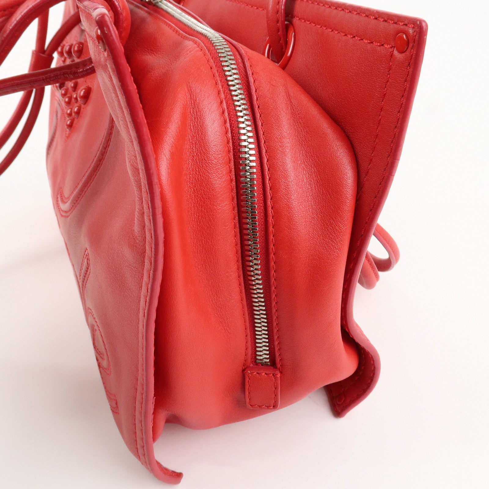 LOEWE Leather Tote Bag Shoulder Bag Hand Bag Red Used
