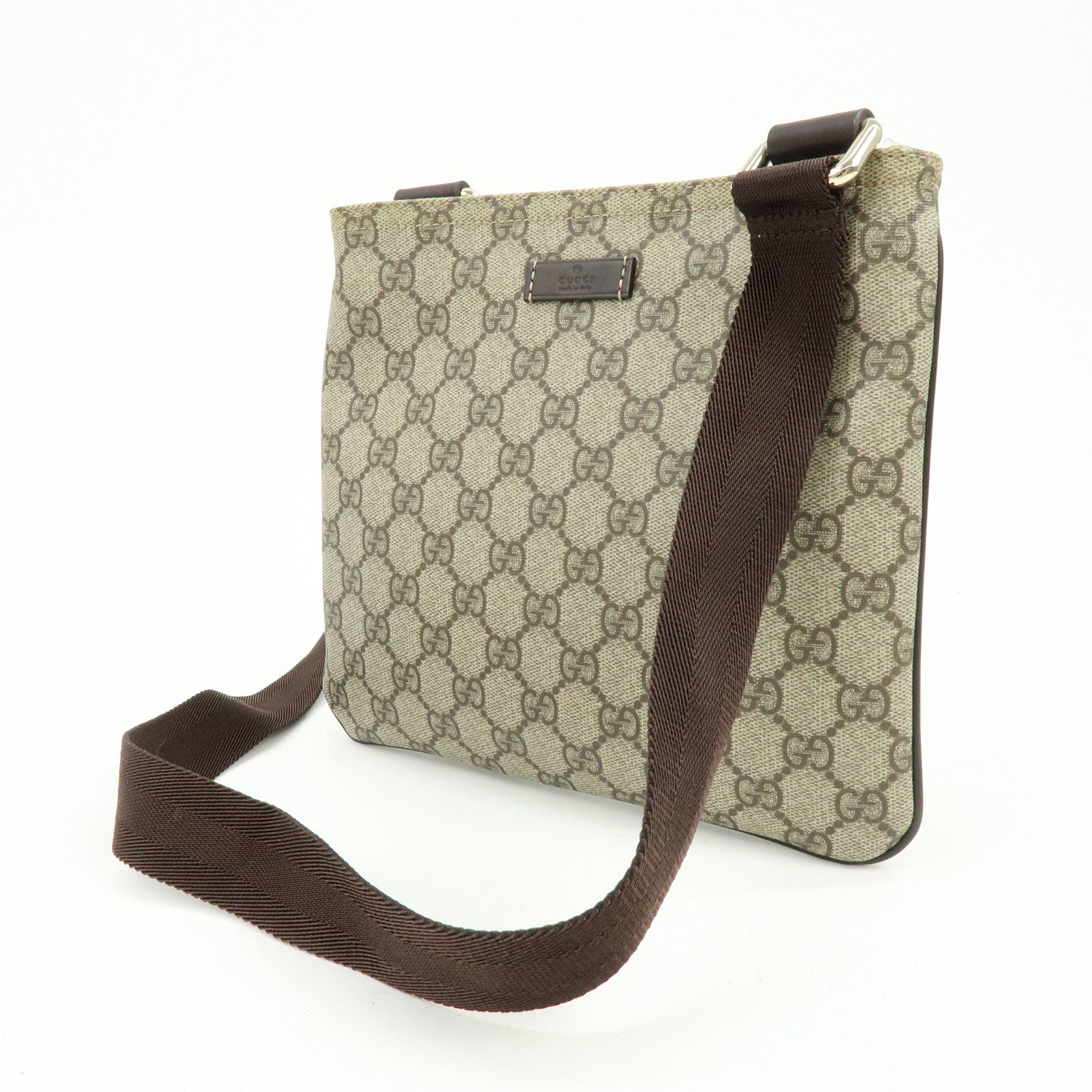 GUCCI GG Supreme Leather Shoulder Bag Gray Beige Brown 201533