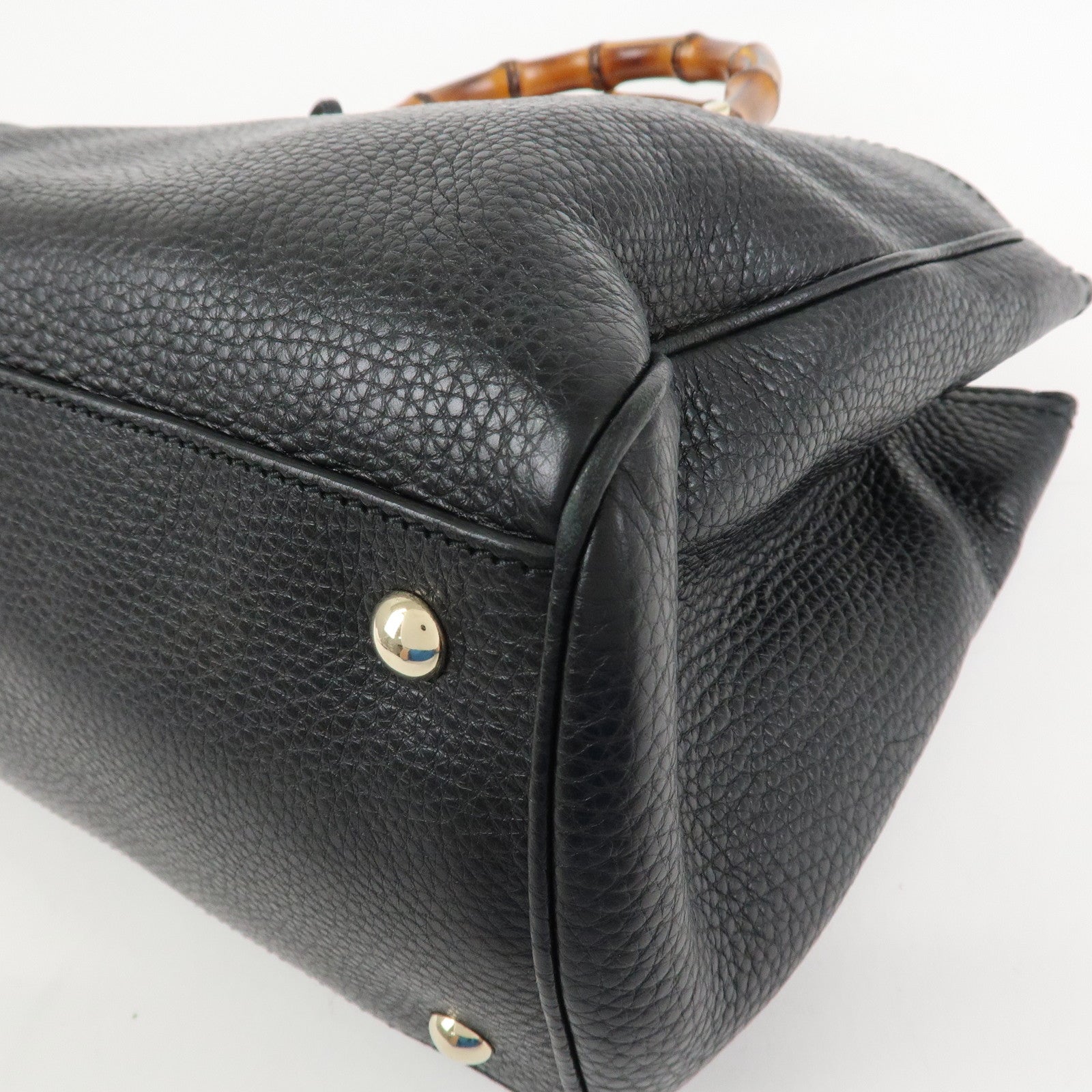 GUCCI Bamboo Leather 2WAY Shopper Medium Tote Bag Black 323660