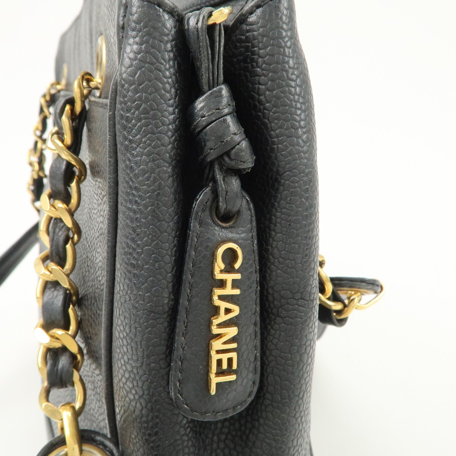 CHANEL Triple COCO Mark Caviarskin Chain Shoulder Bag Black