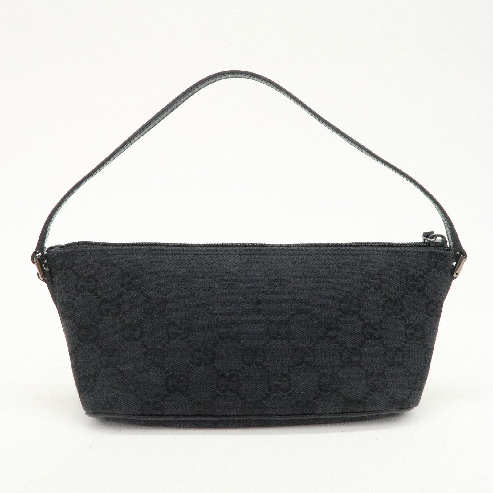 GUCCI Boat Bag GG Monogram Canvas Leather Hand Bag Black 07198