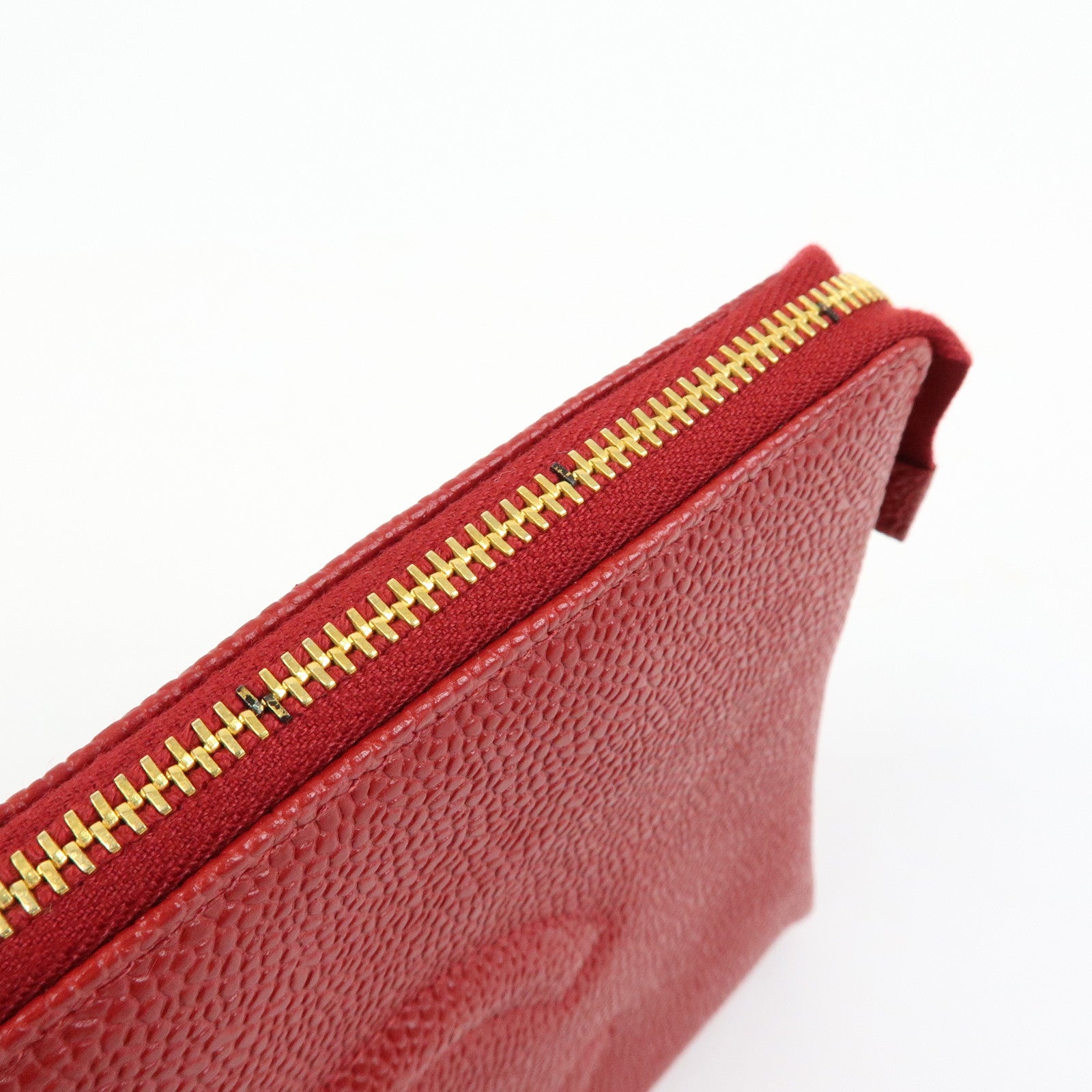 CHANEL COCO Mark Caviarskin Cosmetic Case Makeup Bag Pouch Red