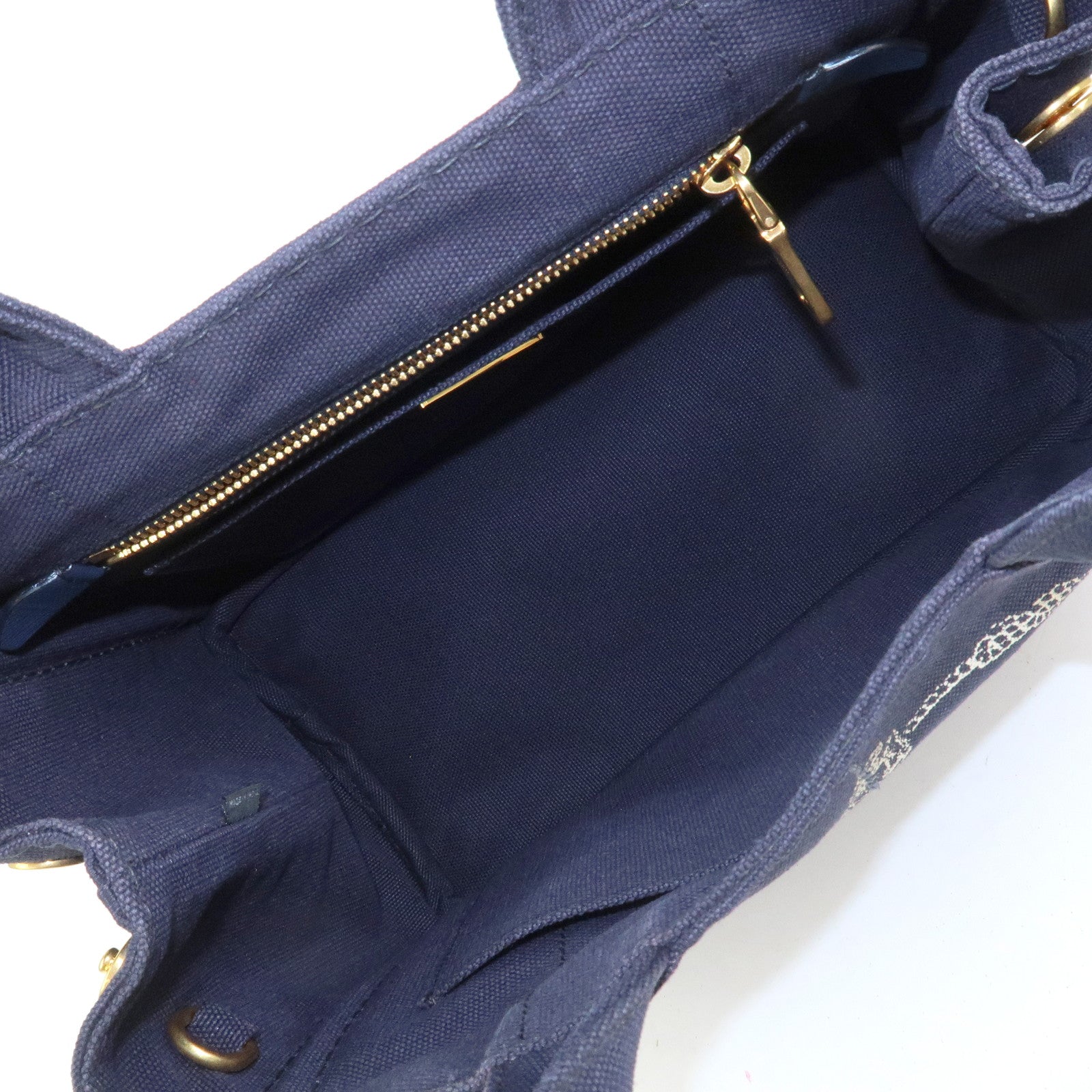 PRADA Logo Canapa Mini Canvas 2Way Bag Hand Bag Navy 1BG439