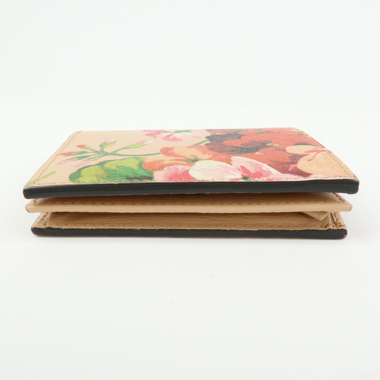 GUCCI Flora Leather Compact Bi-Fold Wallet Pink 410120