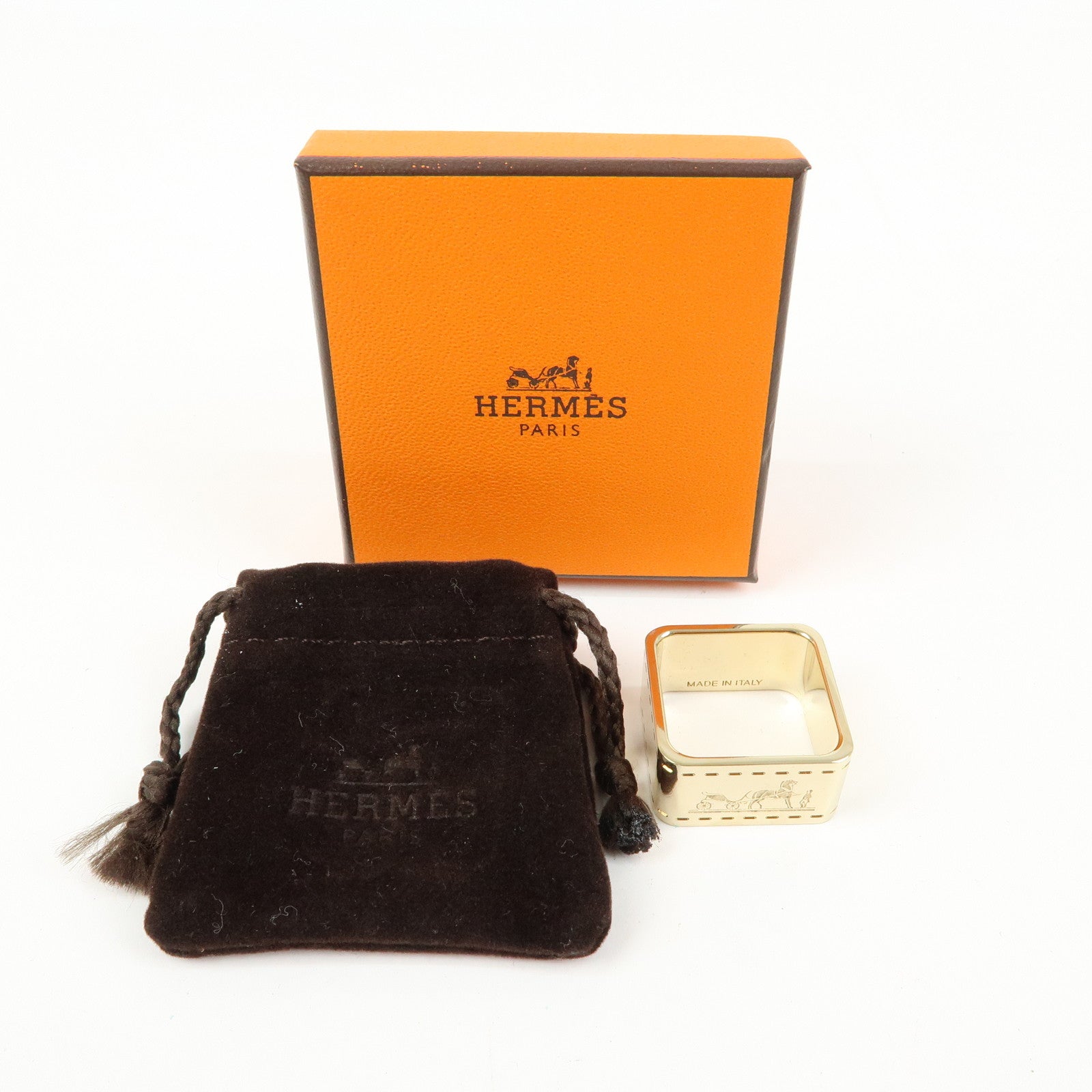 HERMES Bolduc Metal Scarf Ring Gold