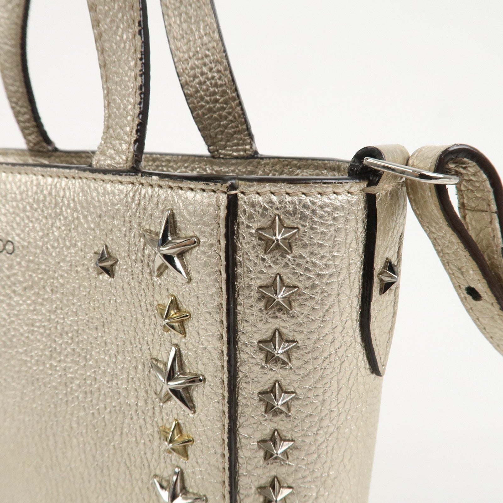 JIMMY CHOO Studs Leather 2Way Bag Hand Bag Silver